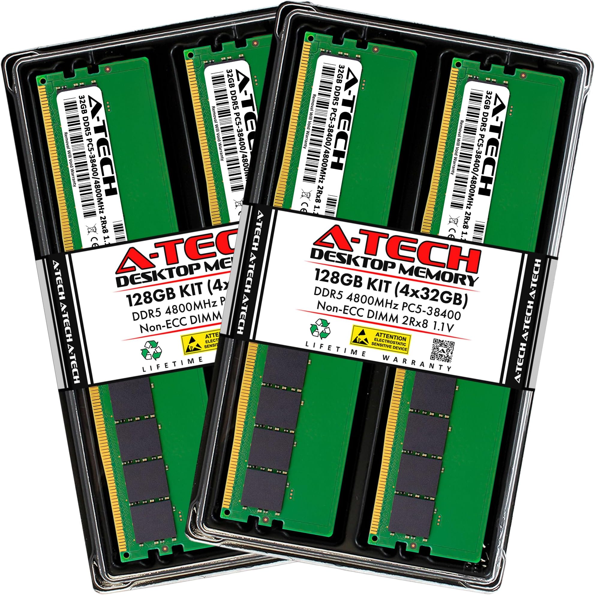 A-Tech 128GB Kit (4x32GB) DDR5 4800MHz PC5-38400 CL40 UDIMM 2Rx8 Dual Rank 1.1V Non-ECC Unbuffered DIMM 288-Pin Desktop PC/Computer RAM Memory Upgrade Modules