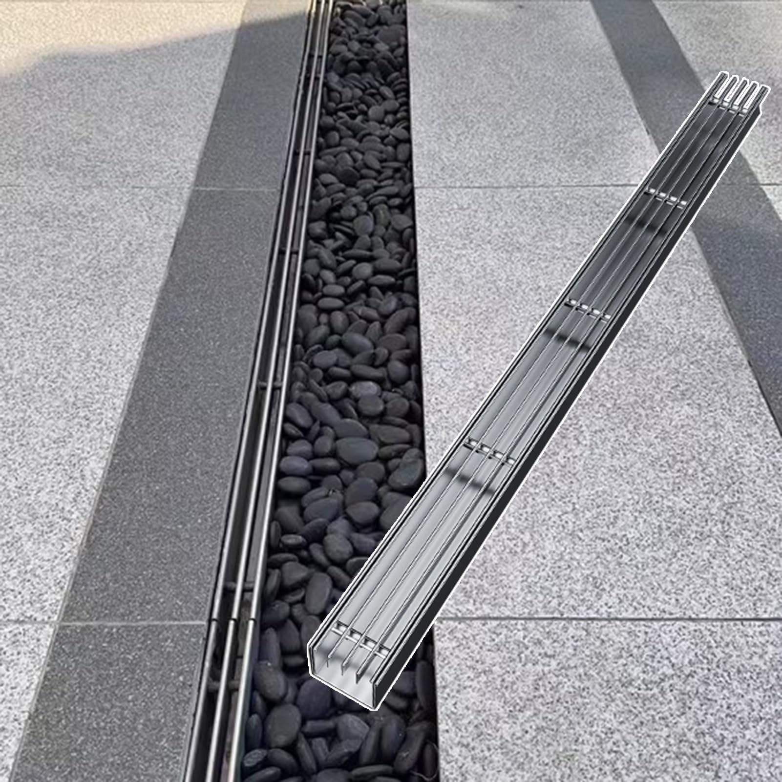 Canaleta Desague con Rejilla Extraíble - Canaleta de Drenaje de Canal - Acero Inoxidable 304, Coladores Lineales de Canalones de Lluvia, Drenaje de Zanjas para Patio Terraza Jardin(6x5 cm/2.36x1.97 in
