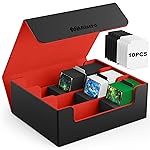 Mlikero Card Deck Case, 1800+ Trading Card Storage Box with 10 Dividers and 3 Foam Stoppers, Leather Magnetic Closure Commander Deck Box Fit for YuGiOh, MTG and Sport Cards(Black&Red)