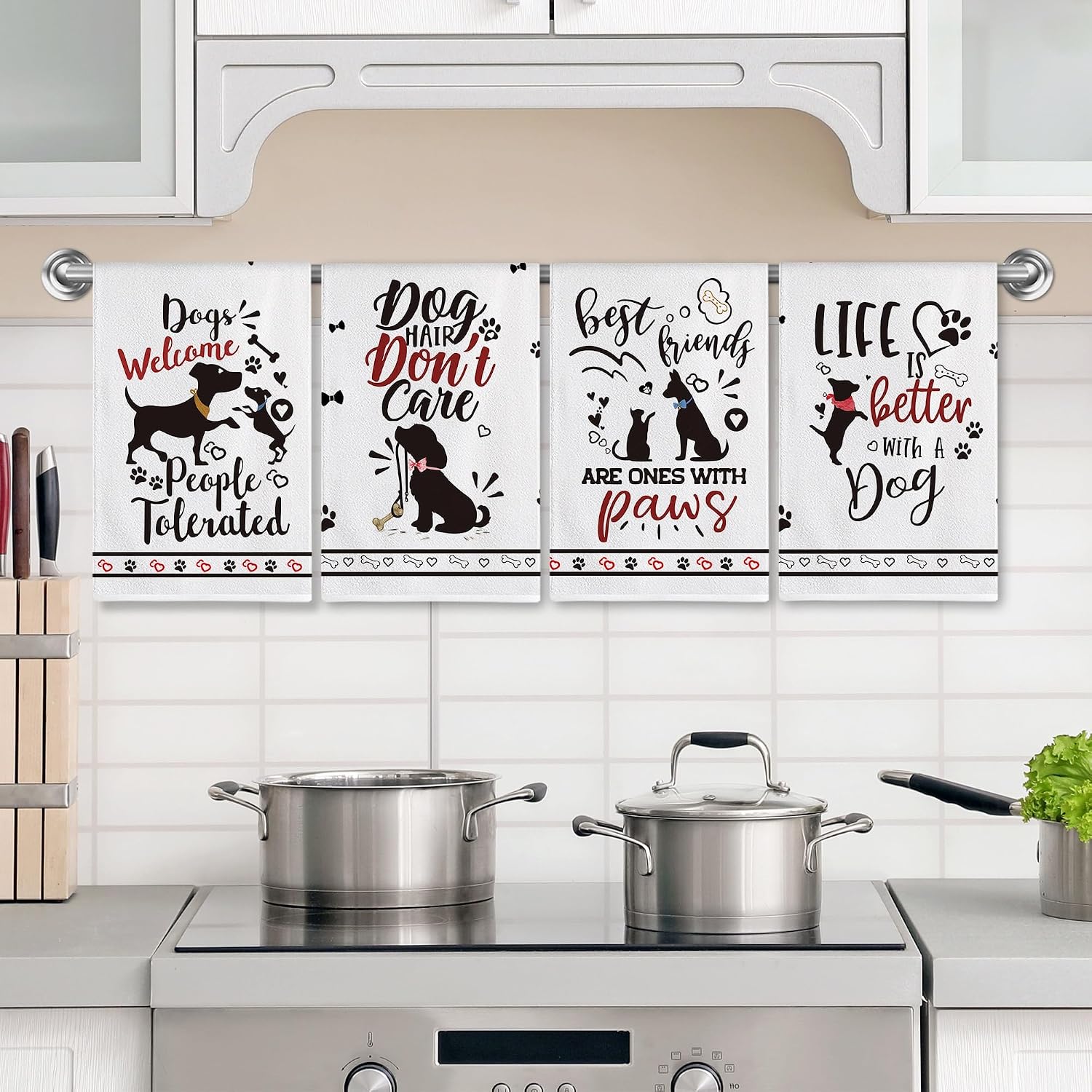 Hexagram Dog Mom Gift for Women Lovers, Funny Kitchen Hand Towels Sets of 4 image 2