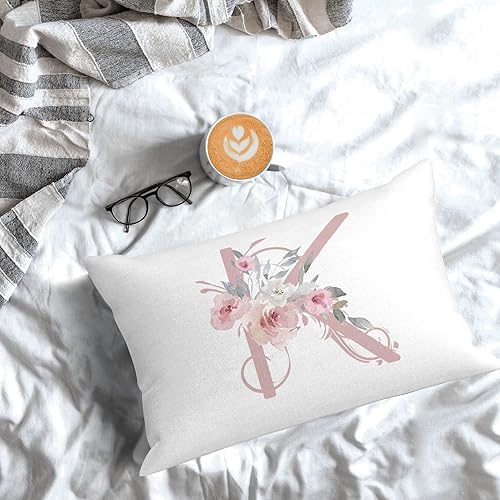 Miniatura 5 de Fundas de almohada del alfabeto K, 14 x 20 pulgadas, fundas de almohada con monograma floral rosa, fundas de almohada con letra K, funda de almohada