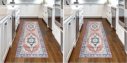 Miniatura 120 de COZYLOOM Alfombra de área de 2 x 6 pies, tribal, envejecida, para entrada, medallón vintage, alfombra para interiores, alfombra de pelo bajo, suave