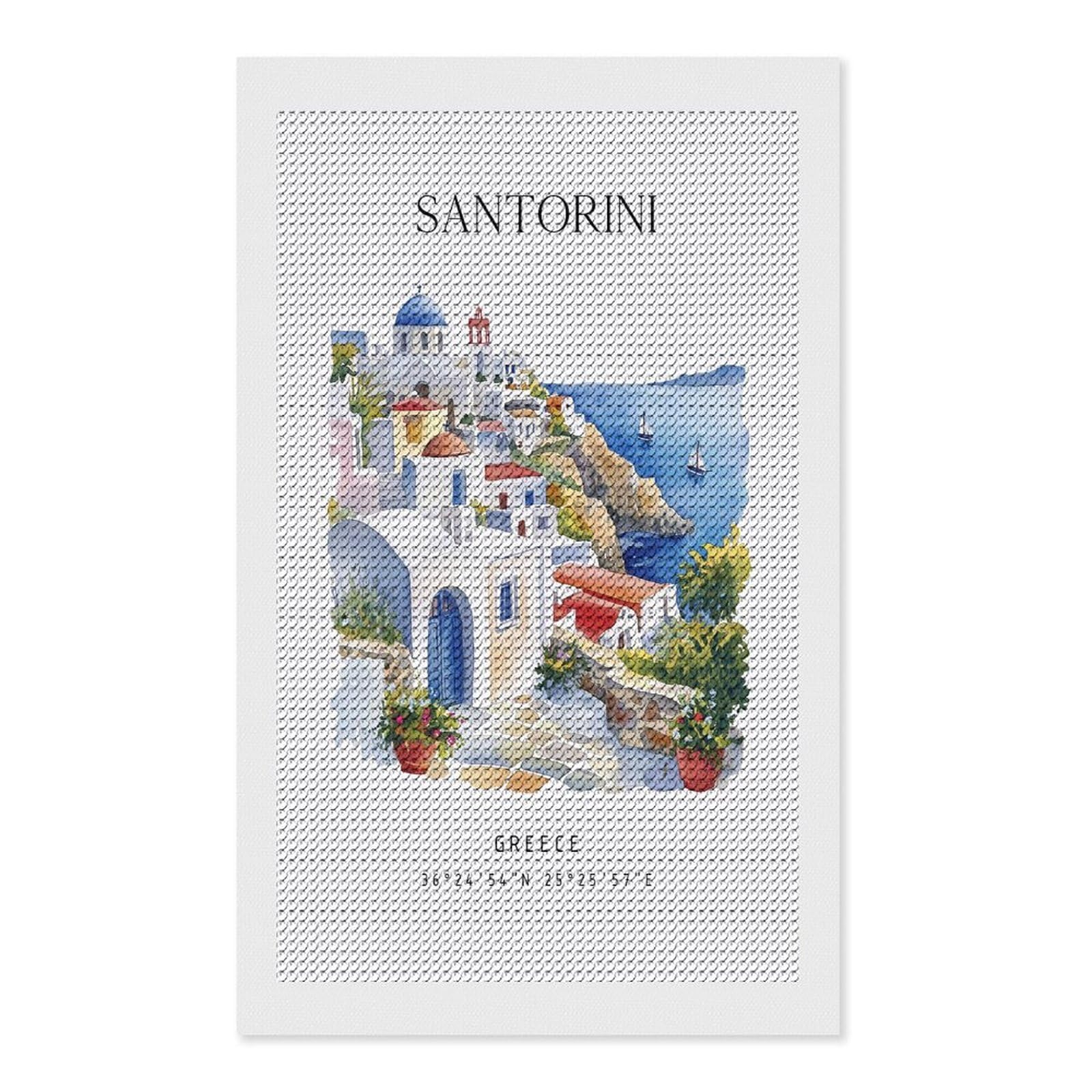 Junmoney Santorini Greece Travel(4) Diamond Painting Canvas Set 12"x20", for Adults, Decorate Your Room, Festive Craft Gift, Office Decor