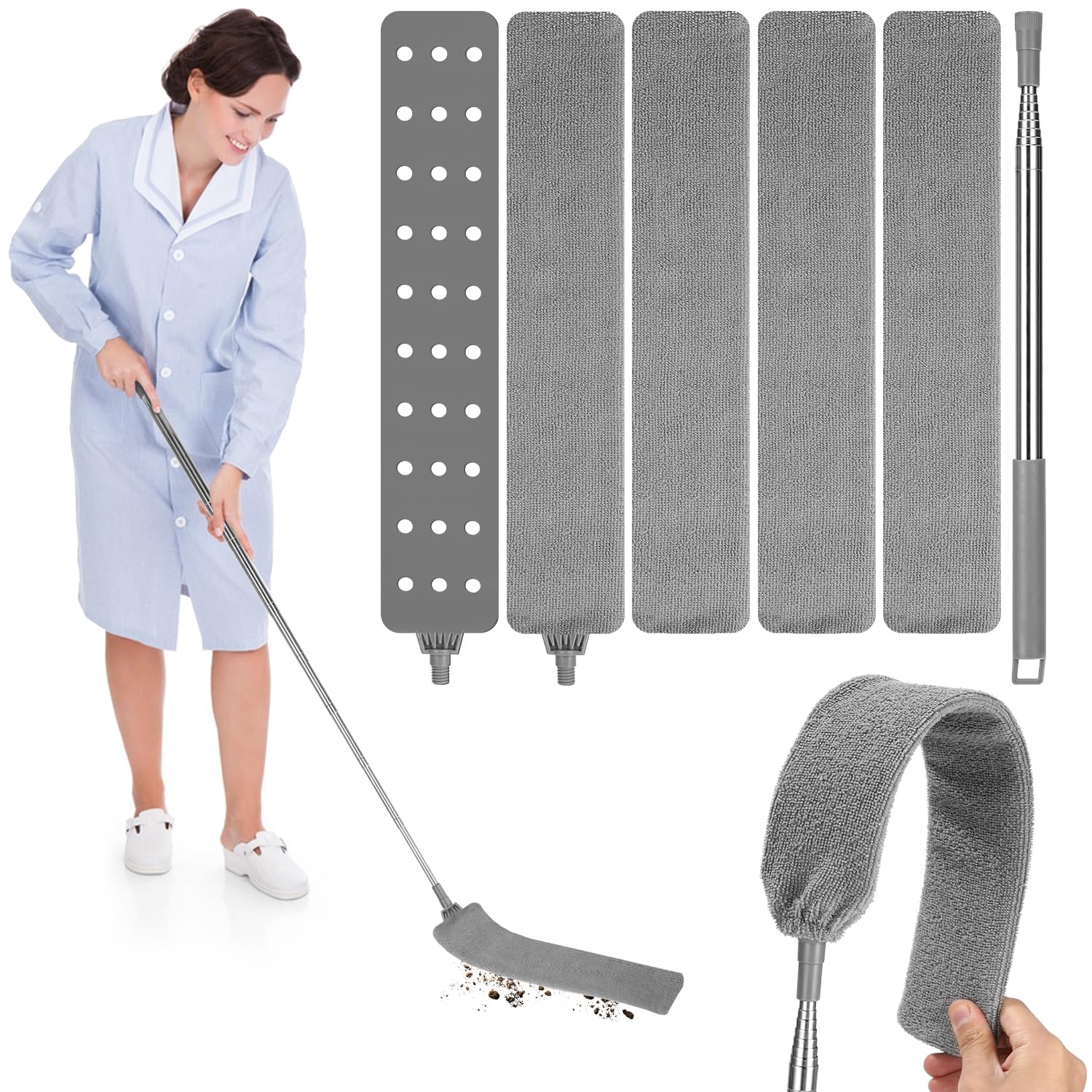 8 Pezzi Spolverino Telescopico Lavabile, 2 Spolverini Per Polvere - Foto 5