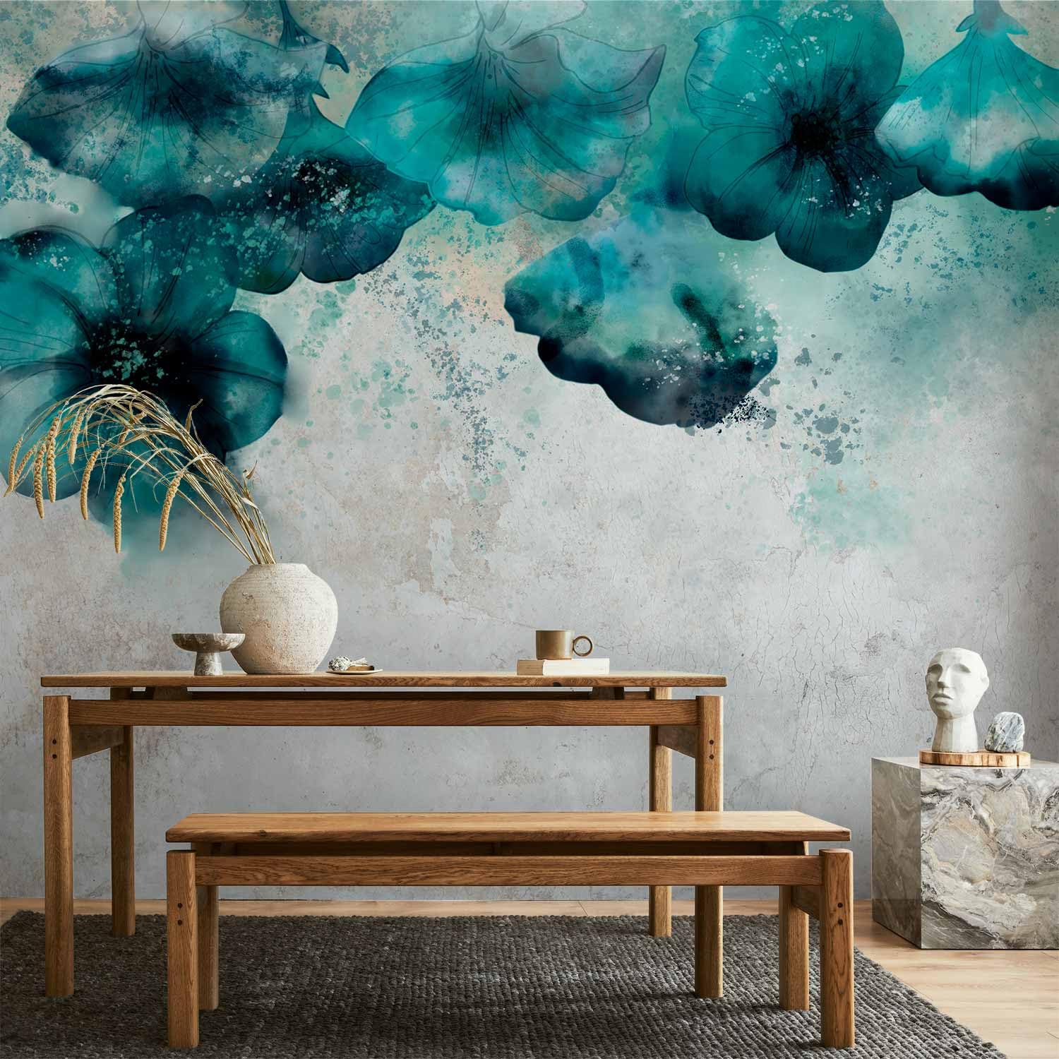 murando - Carta da Parati Adesiva Papavero 392x280 cm Fotomurali Adesivi Murali Rivestimento Parete Moderna per Pareti Adesiva Muro Decorativo Fotomurale Soggiorno Fiori blu Natura come dipinto