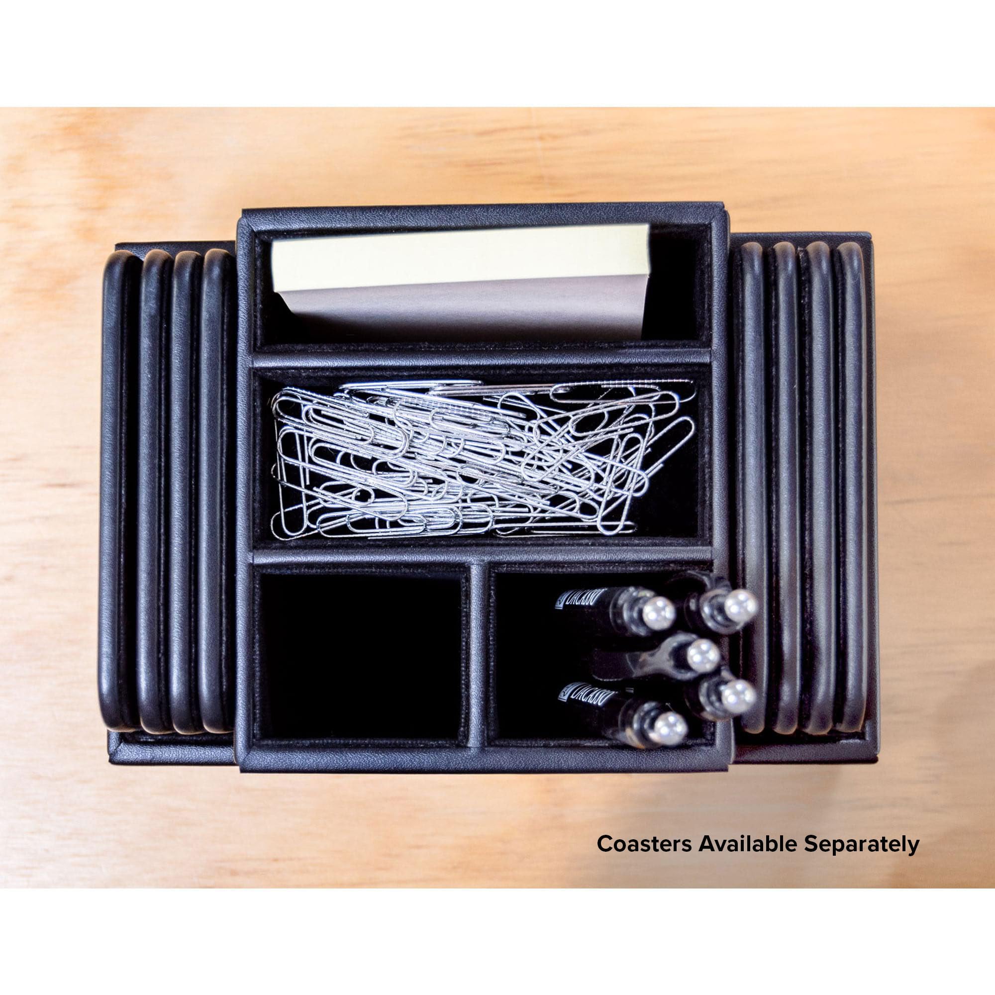 Dacasso Organizer na biurko, skóra, czarny, 15 cm x 10 cm x 10 cm