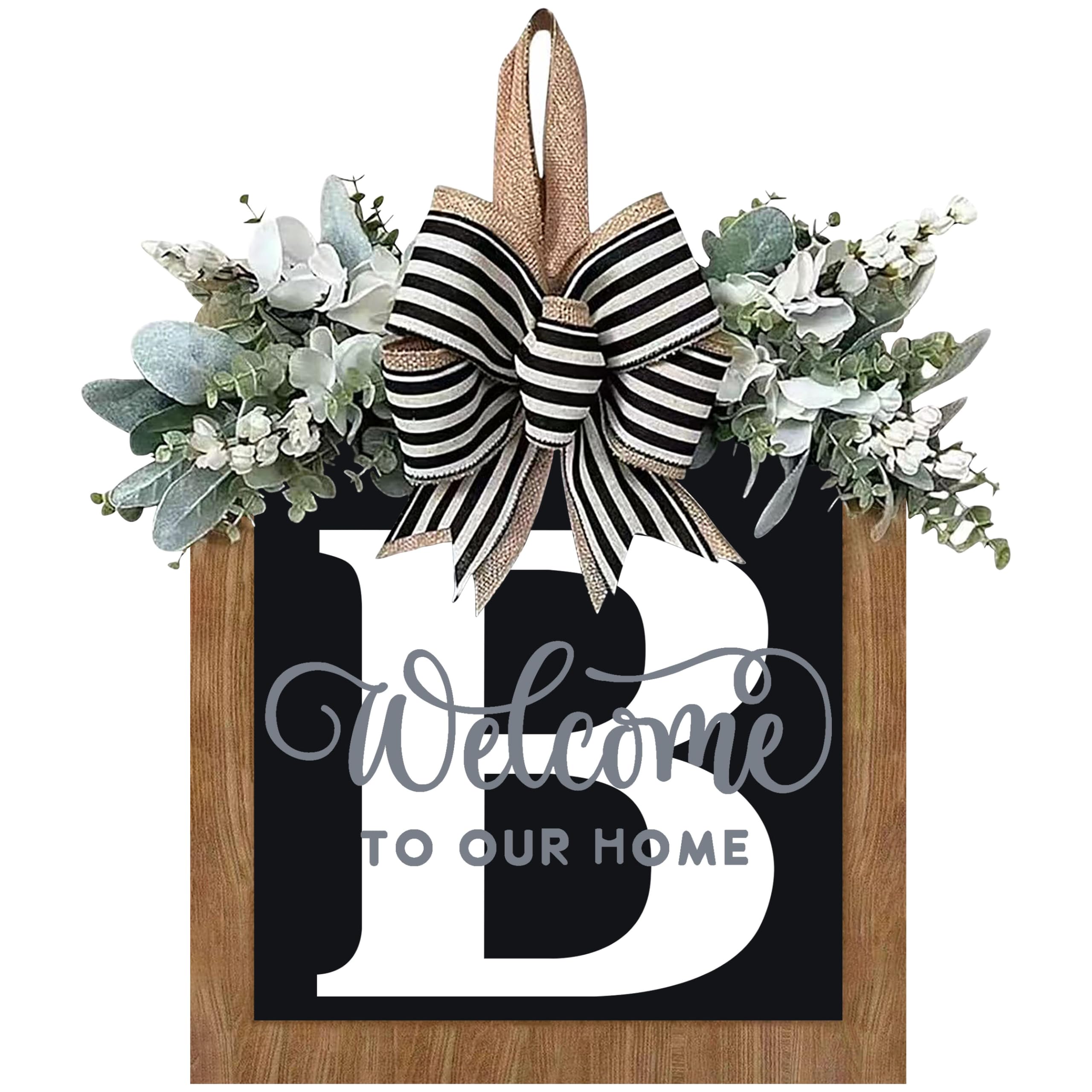 Photo 1 of 14’’ Last Name All Year Round Front Door Wreath, 26 Letter Welcome Sign Door Wreaths for Front Door, Farmhouse, Porch, Outdoor Decoration for Spring Summer Fall All Seasons Halloween Christmas(B)