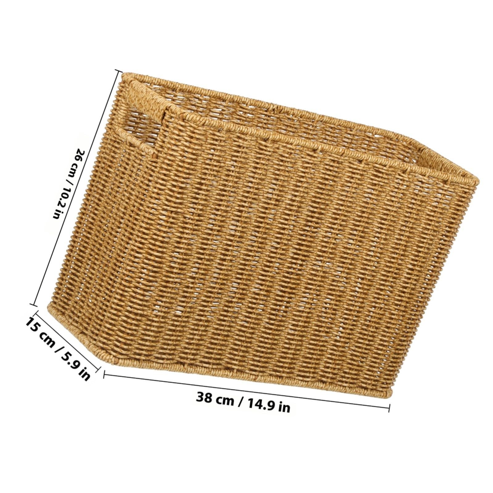 Cestino Intrecciato per Riviste in Plastica, Color Caffè | Manici Cavi, Trama Effetto Rattan, Contenitore Pratico per Cosmetici e Cucina