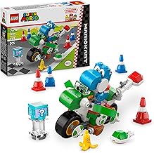 LEGO Super Mario: Mario Kart: Moto Yoshi Toy, Nintendo Gamer Gift for Boys and Girls Age 7 and Up, Blue Yoshi Character Figure with Banana Accessories, Cones and Shells 72031