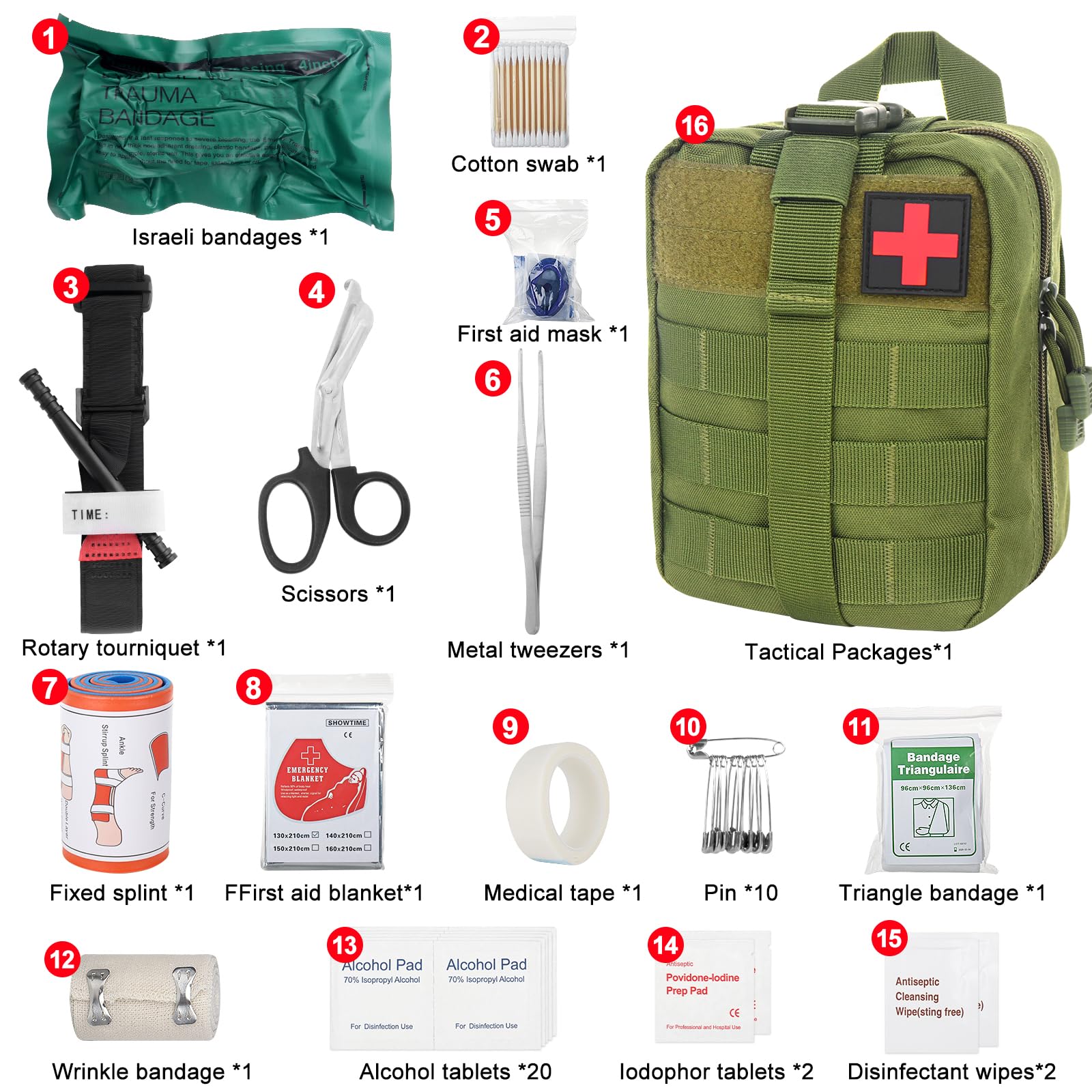 Zestaw pierwszej pomocy Outdoor, 46 sztuk First Aid Kit Military, Zestaw pierwszej pomocy Trauma Set, Zestaw survivalowy First Aid Kit, Medyczna torba taktyczna, na outdoor camping, polowanie