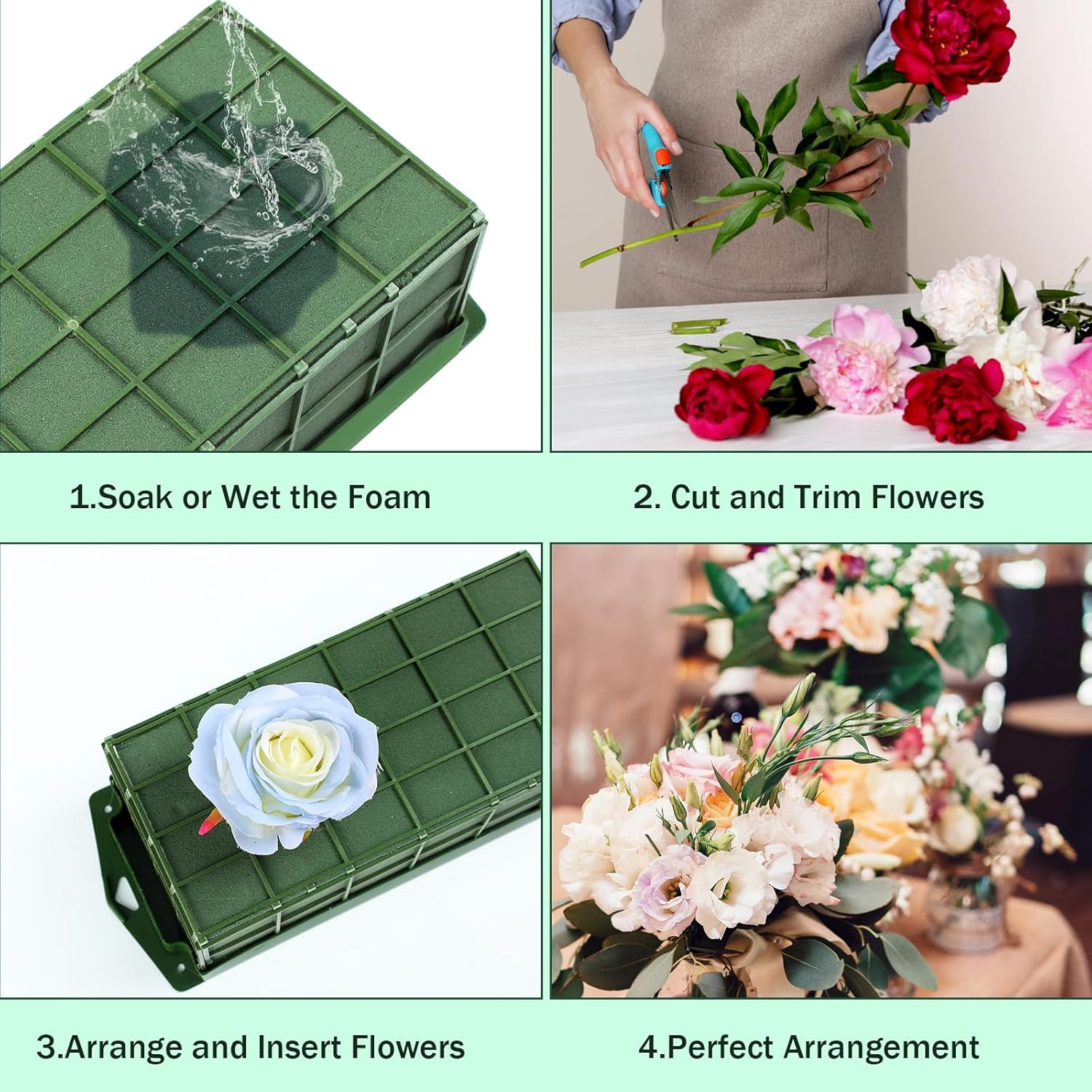Floral Foam Cage 4pcs, Floral Foam Blocks, Flower Holder for Artificial Flower Arrangement Bulk Dry Floral Block for Christmas, Wedding, Garden Decoration