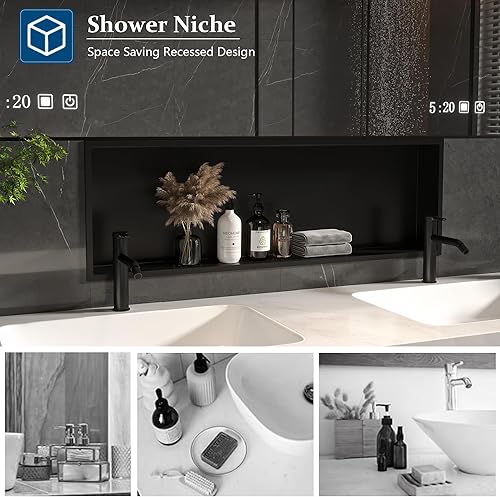 Miniatura 5 de Neodrain Nicho de ducha, estante de ducha de almacenamiento de baño, nicho de pared empotrado de acero inoxidable, sin azulejos, gabinete empotrado