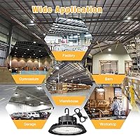 Vista 7 de UFO - Luz LED de alta bahía de 100 W, luces LED de alta bahía de 14,000LM, 0-10 V, regulable, cable de 6 pies con enchufe estadounidense, gancho