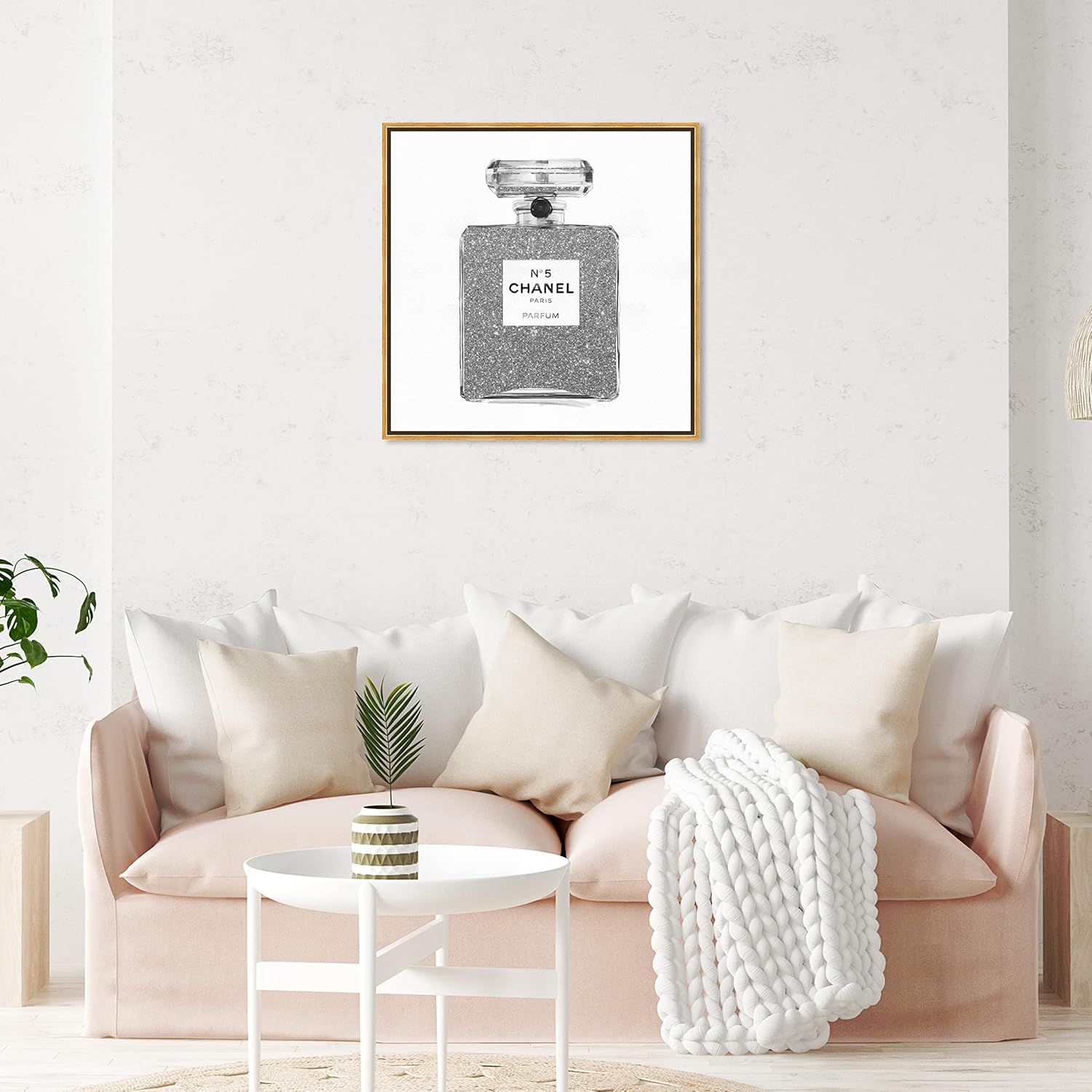 Oliver Gal Silver Classic Number 5 Canvas Print Wall Art for Living Room, Bedroom, and Bathroom, 30" x 30", Gold Floater Frame