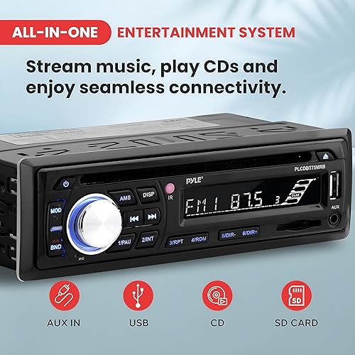 Miniatura 3 de Pyle, Estéreo Bluetooth para automóvil, radio DIN único, kit receptor estéreo marino con altavoces impermeables de 6.5 pulgadas, MP3/USB/SD/AUX/FM,