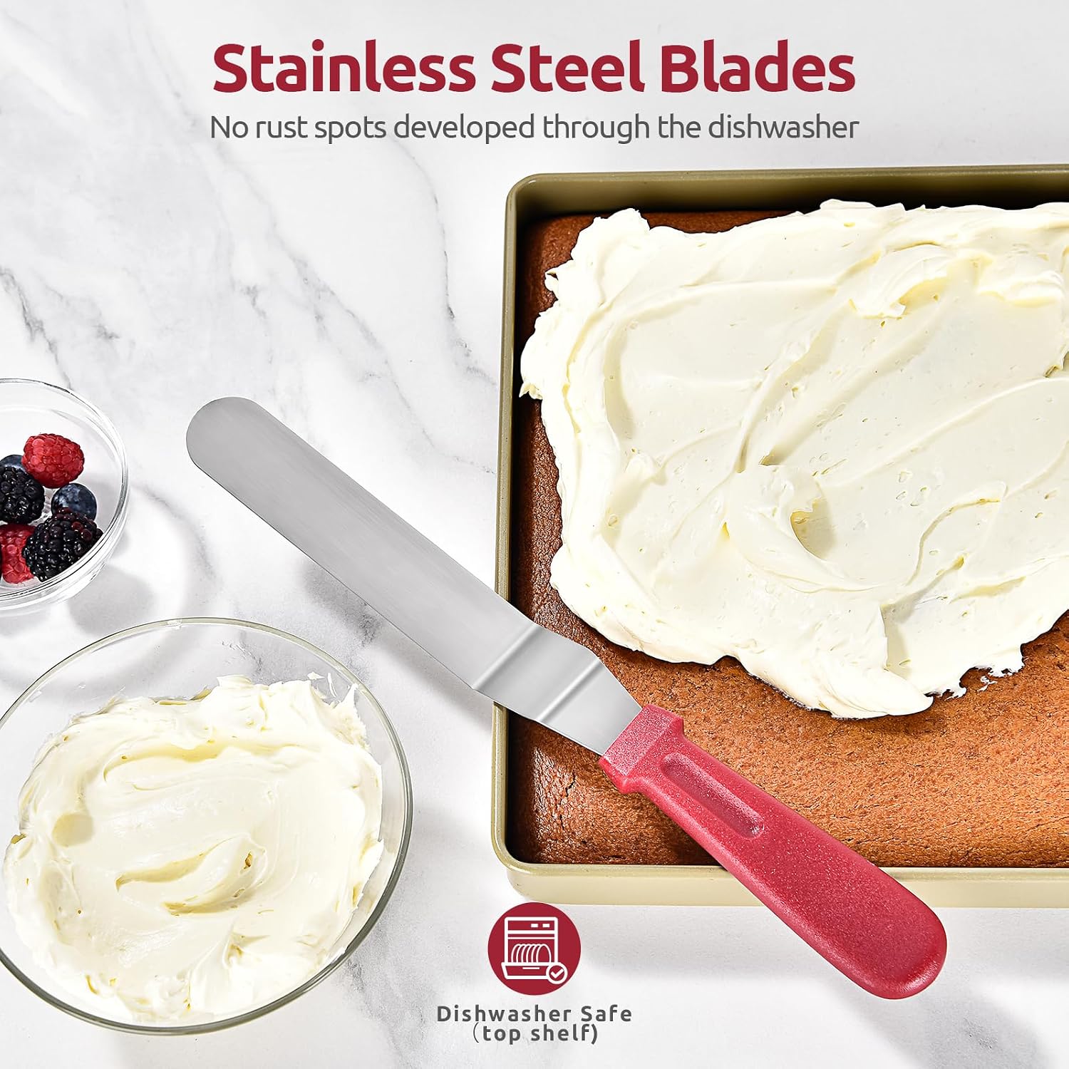 Icing Spatula, U-Taste Stainless Steel Angled Cake Decorating Frosting Spatula Set of 3 (Red), and 8"+10"+12" Kitchen Cooking Tweezer: 18/8 Stainless Steel Metal Food Tong (Pointed Tip)
