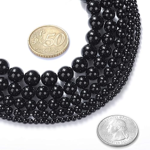 Miniatura 1 de Cuentas redondas sueltas de ónix negro natural de 0.079 pulgadas (0.079 in), pulsera de piedra de cristal, accesorios para collares, manualidades