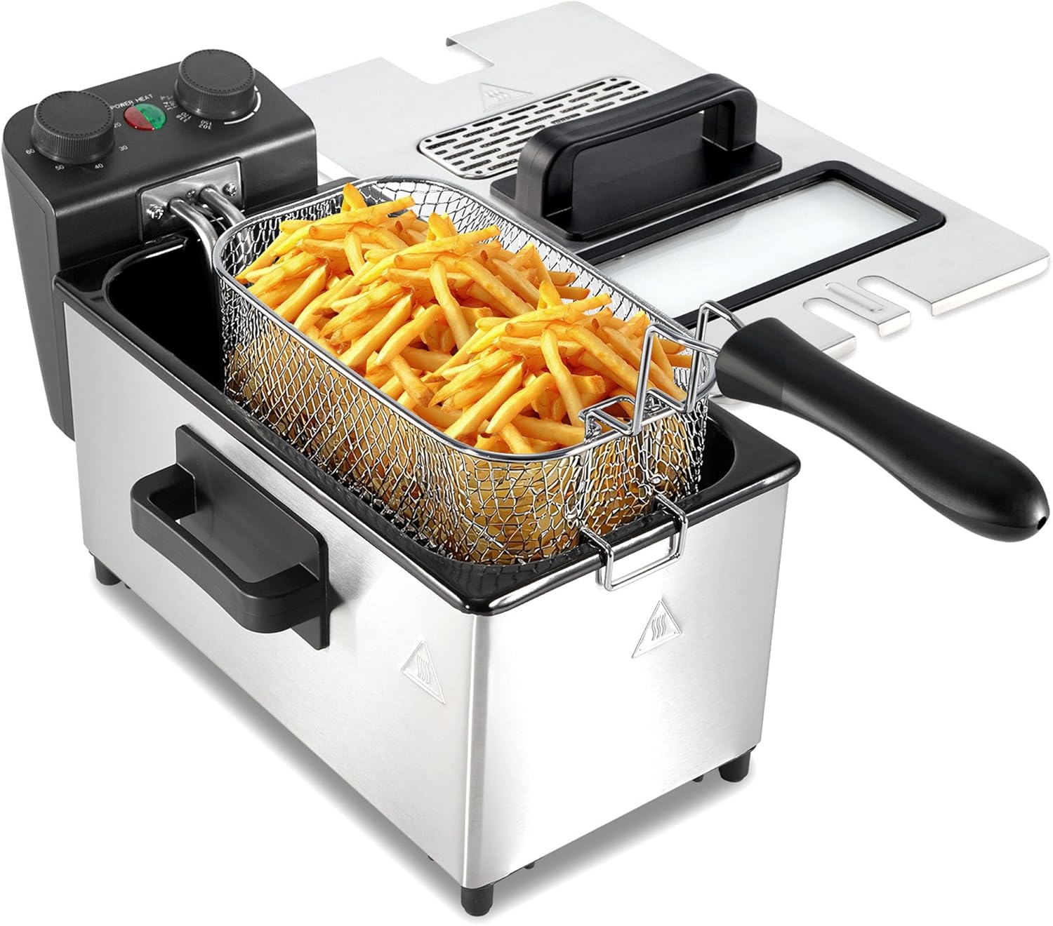 3L Deep Fryer with Basket, 1700W Electric Deep Fryer with Time & Temperature Control, Deep Fryers with Lid View Window and Odor Free Filter for Home Use, Stainless Steel, Dishwasher Safe (3L)