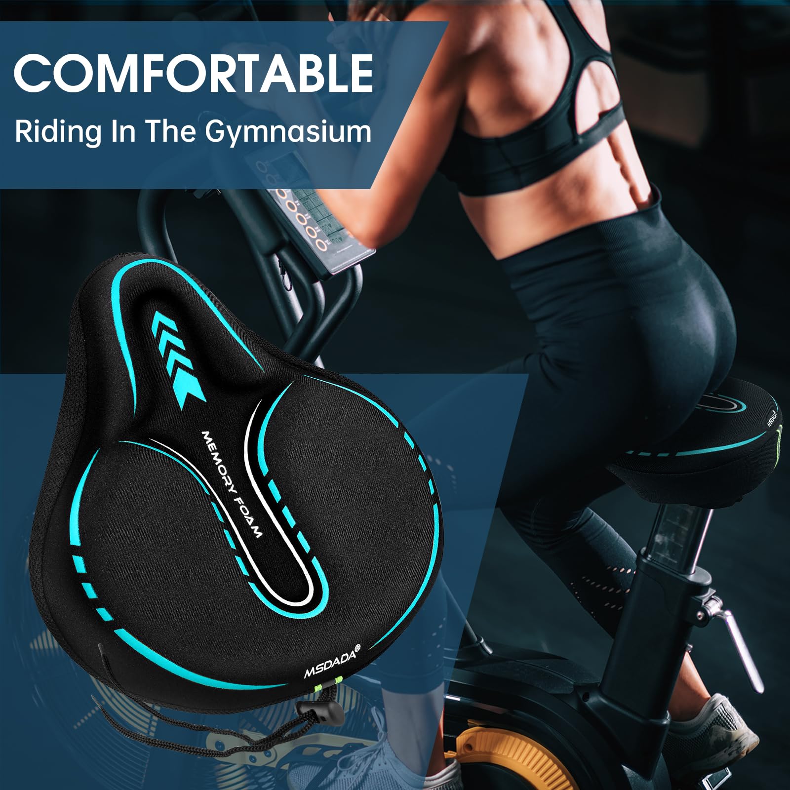MSDADA Funda grande de gel acolchada para asiento de bicicleta, cojín suave para hombres y mujeres, cómodos accesorios de bicicleta para ciclismo en interiores y exteriores (cian)