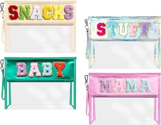 4 Pcs Clear Bag Chenille Letter Bag Stuff Travel Beach Snack Pouch Varsity Bag Large Capacity Cosmetic Zipper Pouches Travel Makeup Bags Cosmetic Bag for Women Girls – Stuff BABY MAMA Snacks Bag