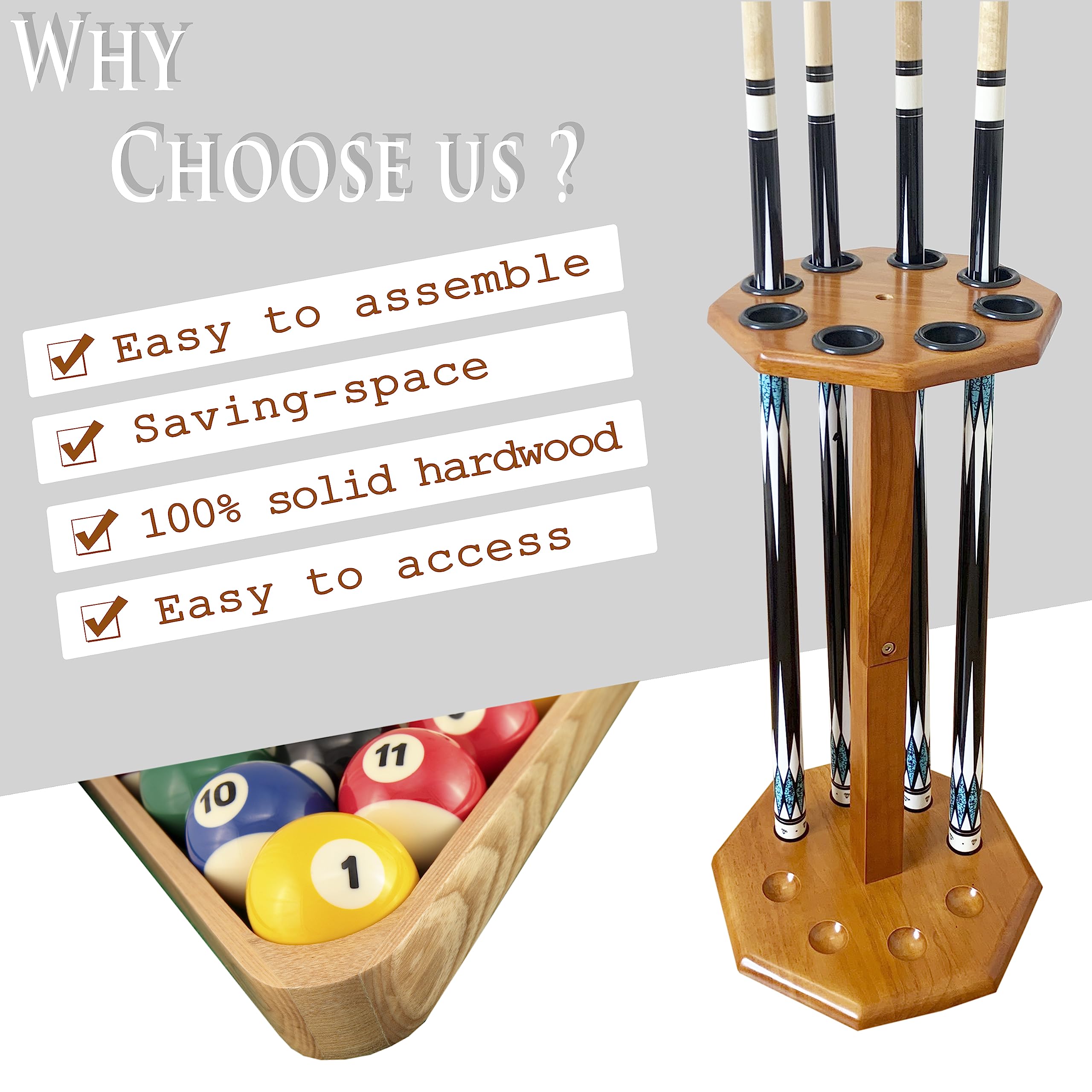 Minecraft Pool Stick Rack Cue Stick Organizer 8-Cue Pool Stick Rack – Floor Standing Corner Rack ...