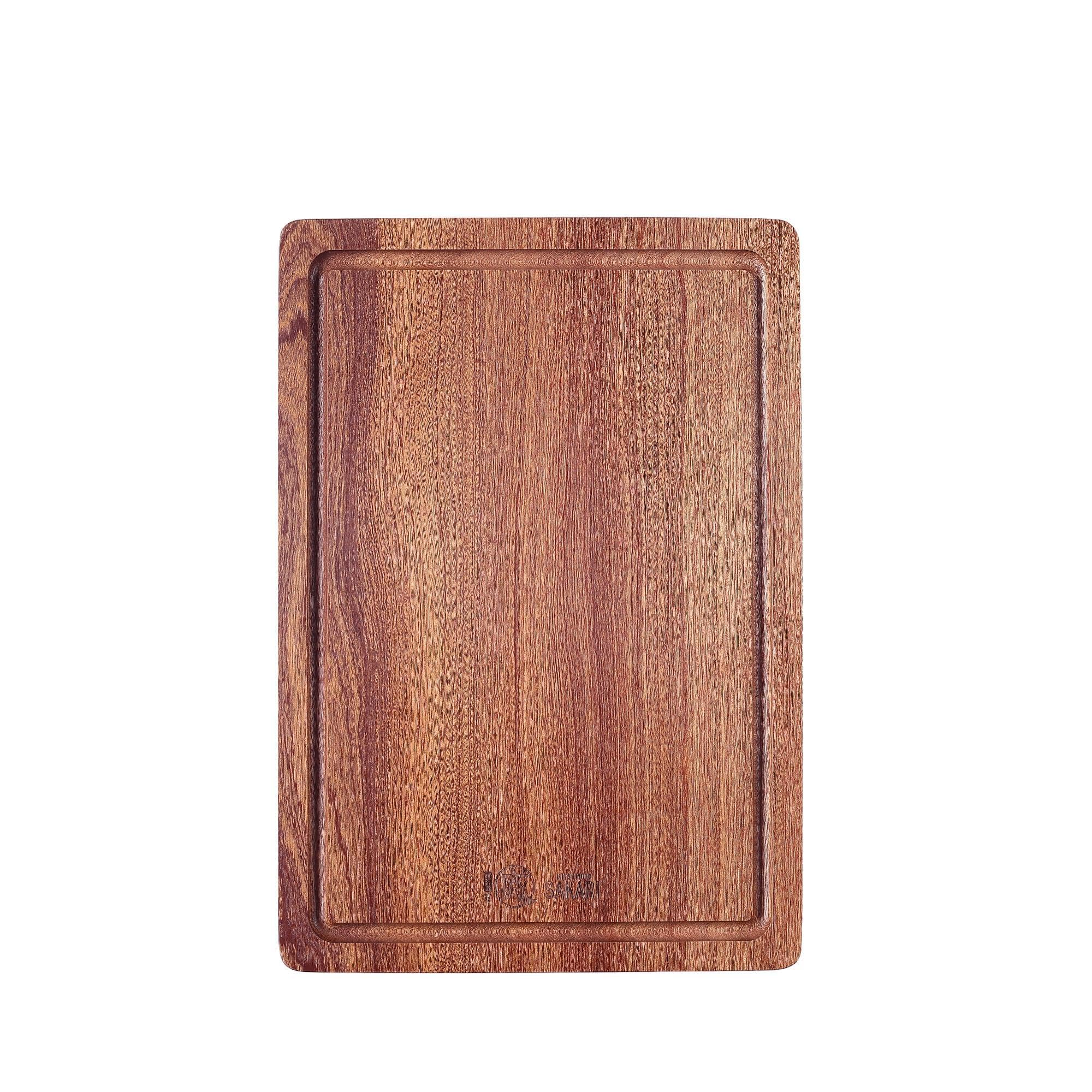 MITSUMOTO SAKARI Tagliere in Legno Sapele, 35,6 x 25,5 x 2,2 cmTagliere da Cucina, Tagliere Professionale in Legno (Con Scanalatura di Troppo Pieno)