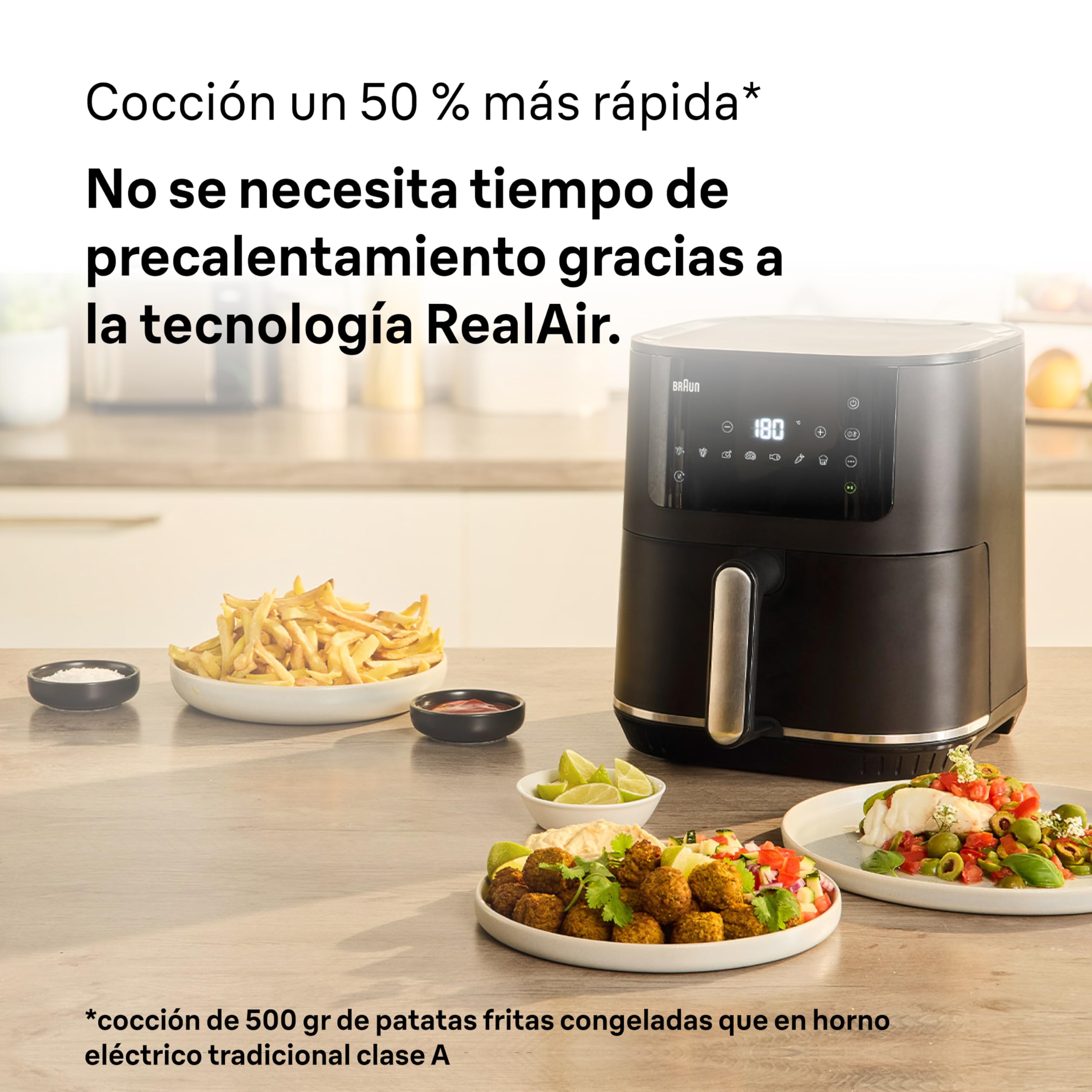 Braun MultiFry 5 HF5030IBK, Freidora de Aire, Capacidad 6L, Control Digital Temperatura 80-200°, Tecnología RealAir, 8 Configuraciones Predeterminadas, Táctil, Cesta Lavable Lavavajillas, 1700W, Negro