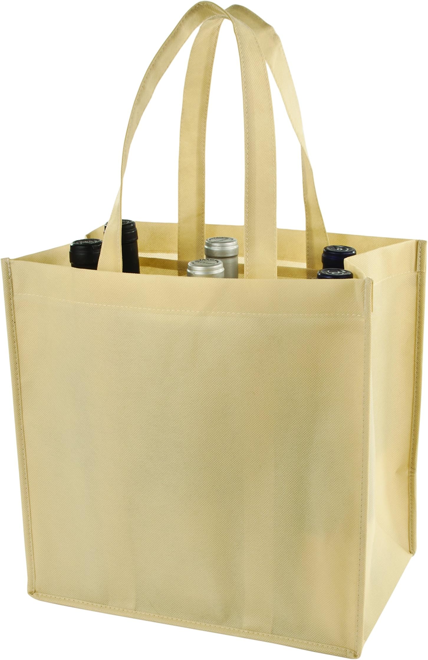 Wine Tote Bag, 6 Bottle Carrier With Dividers, Reusable Bags, Bottle Tote, Beige, Set of 1