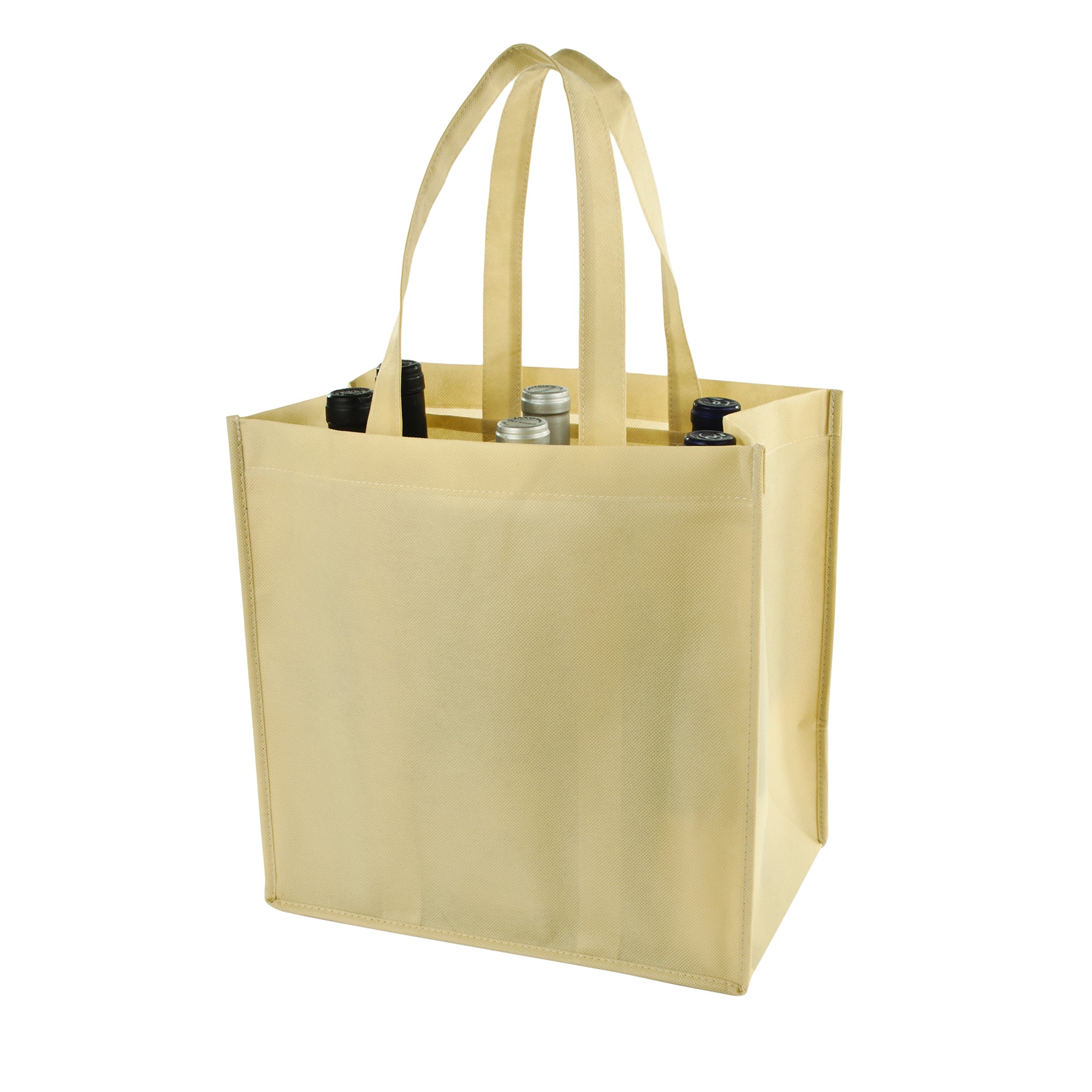 Wine Tote Bag, 6 Bottle Carrier With Dividers, Reusable Bags, Bottle Tote, Beige, Set of 1