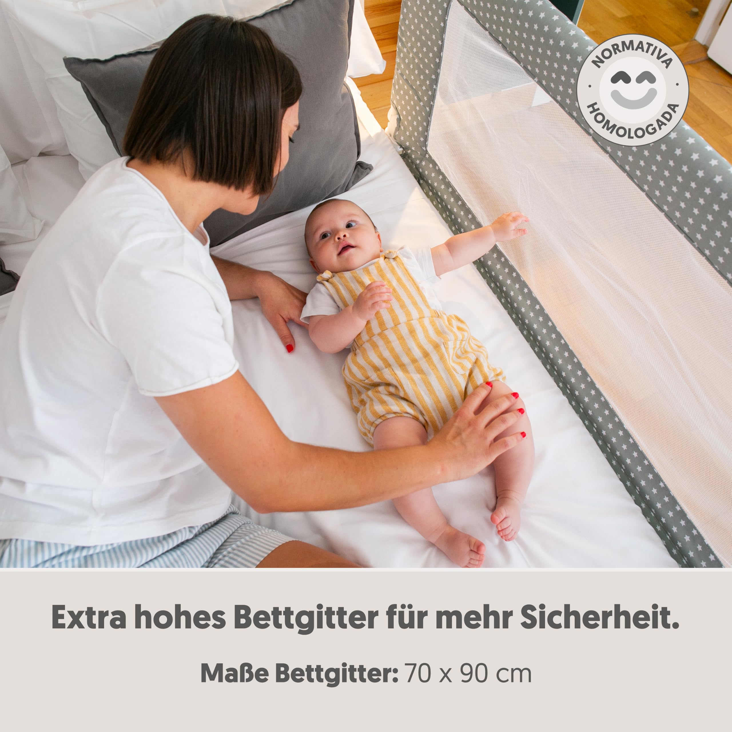 Interbaby Bettgitter Rausfallschutz 90 cm klappbar | Bettschutzgitter Baby Kinder 18 Monate–5 Jahre | Rausfallschutz Bett Kinderbett Elternbett | Ausziehbett, Netzgewebe, Schutzgitter | Sternmodel