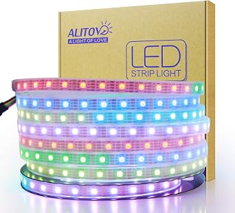 ALITOVE 12V WS2815 Addressable LED Strip Lights Outdoor Dual Signal 16.4FT 300LEDs Upgraded WS2812B WS2811 Programmable RGB Chasing LED Light Strip Waterproof IP67 for DIY DecorNo Power & Controller