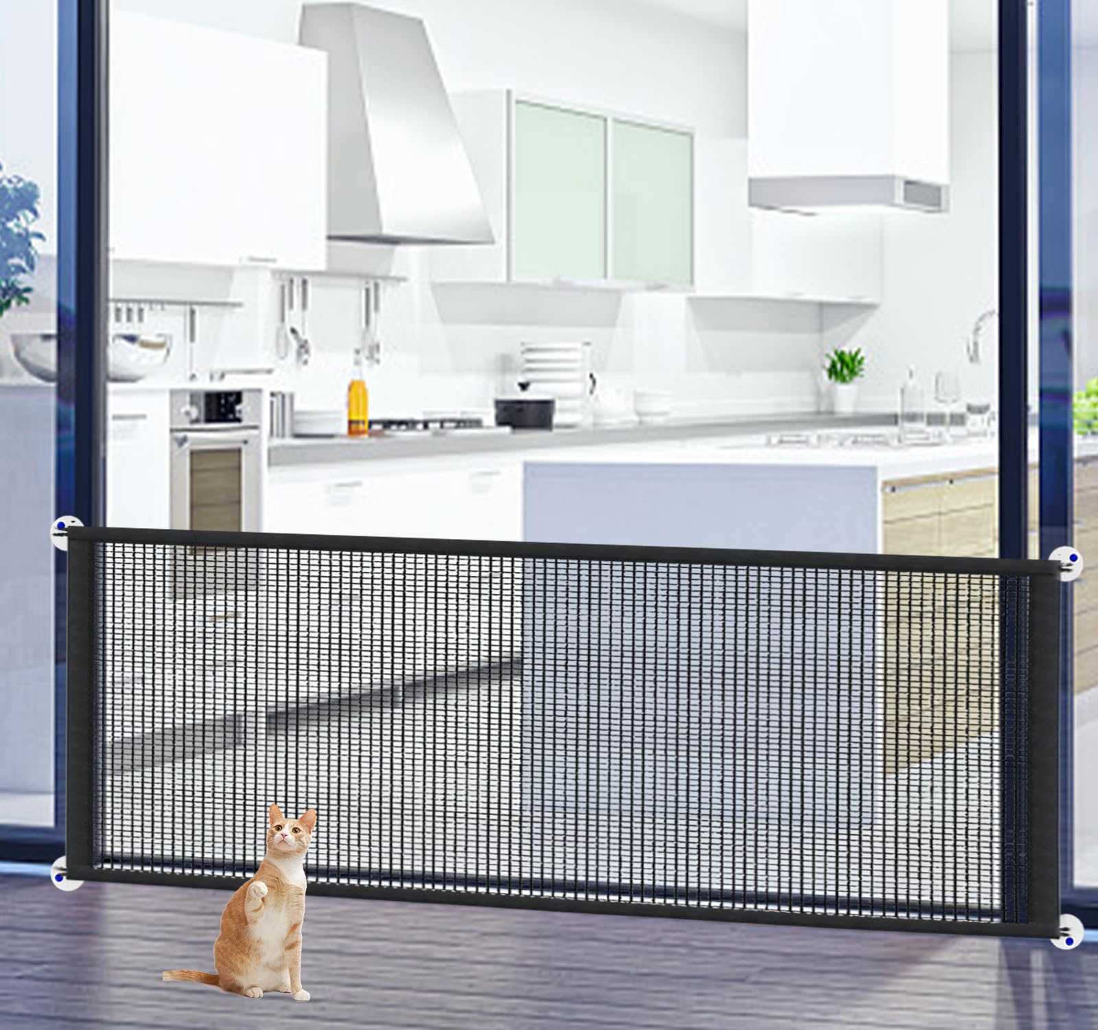 Barrière pour chien 180cm en maille noire portable pour escaliers sans perçage