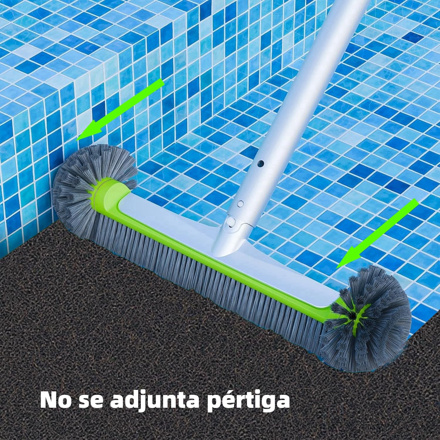 Cabezal de Cepillo para Piscina Desmontable con Cerdas Robustas 17,5″ – Cepillo Redondo para Limpieza Rápida de Paredes, Escalones Incluye Mango de Aluminio con Sistema EZ Clip Sin pértiga telescópica