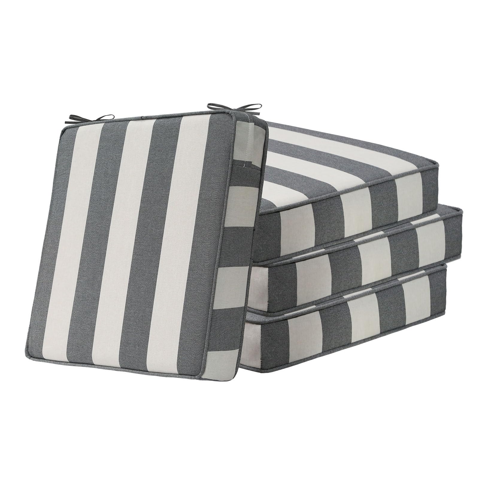 Square Corner Seat Cushions, 19" x 19" x 3", Set of 4, Indoor Outdoor Water Repellent Universal Chair Pads with Ties for Patio Furniture, Garden Deck