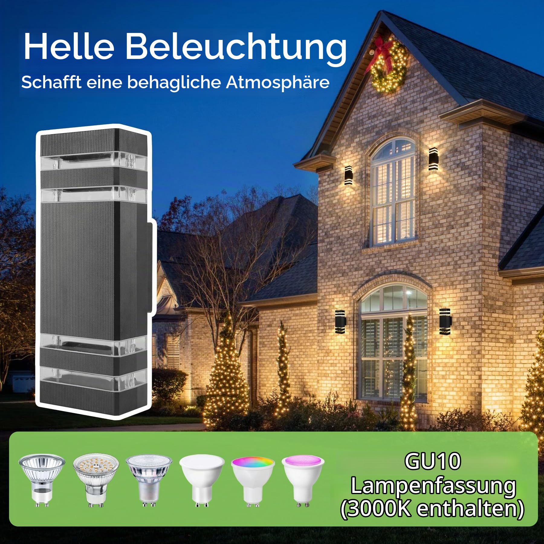 CANMEIJIA Außenwandleuchte Schwarz 6W GU10 3000K Wandlampe Fassade 2er Pack