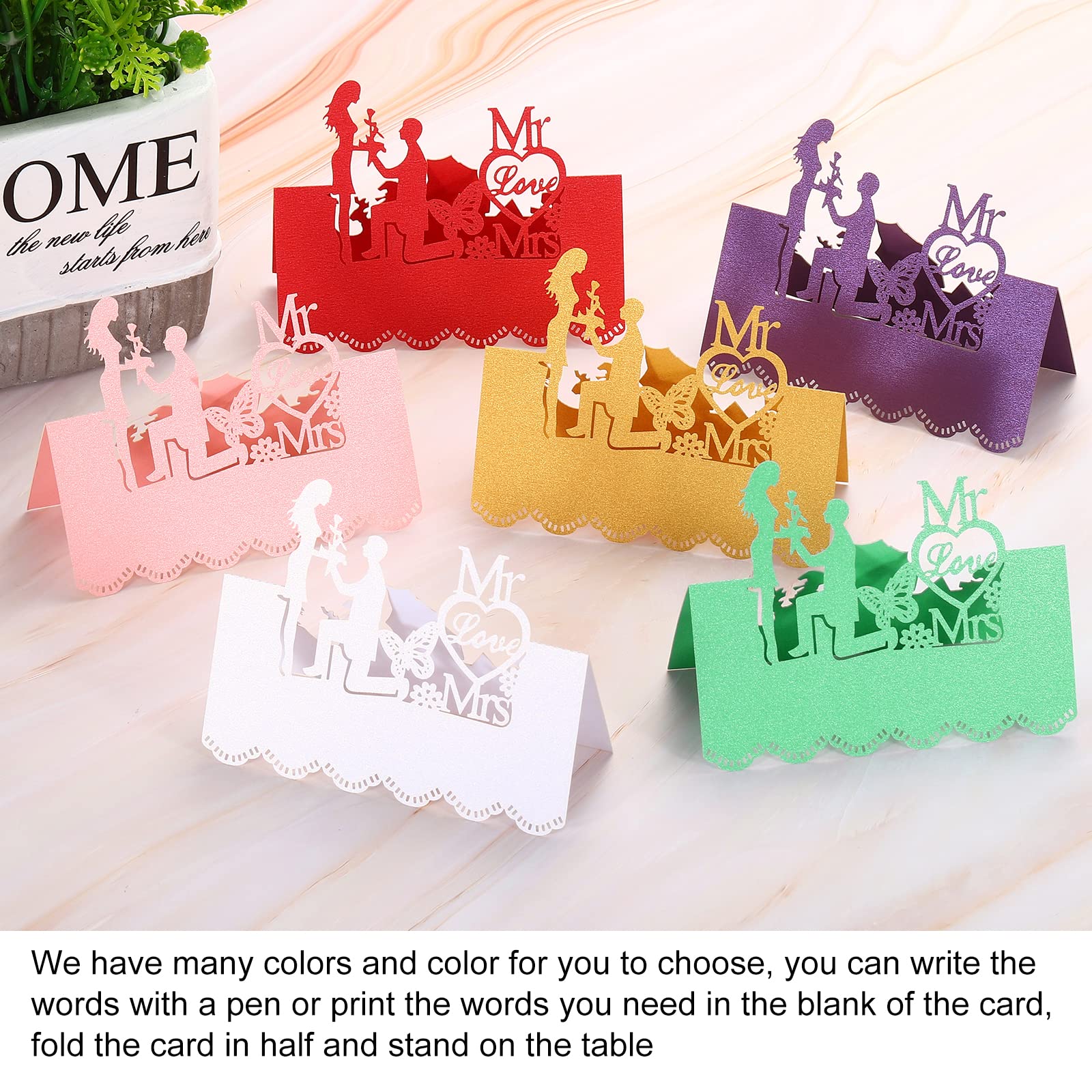 PATIKIL Table Name Place Cards,50Pcs 3.51inch x 3.51inch Favor Decor Hollow Butterfly Cut Design Blank Card for Wedding Party Seating Place Cards Pink - Image 4