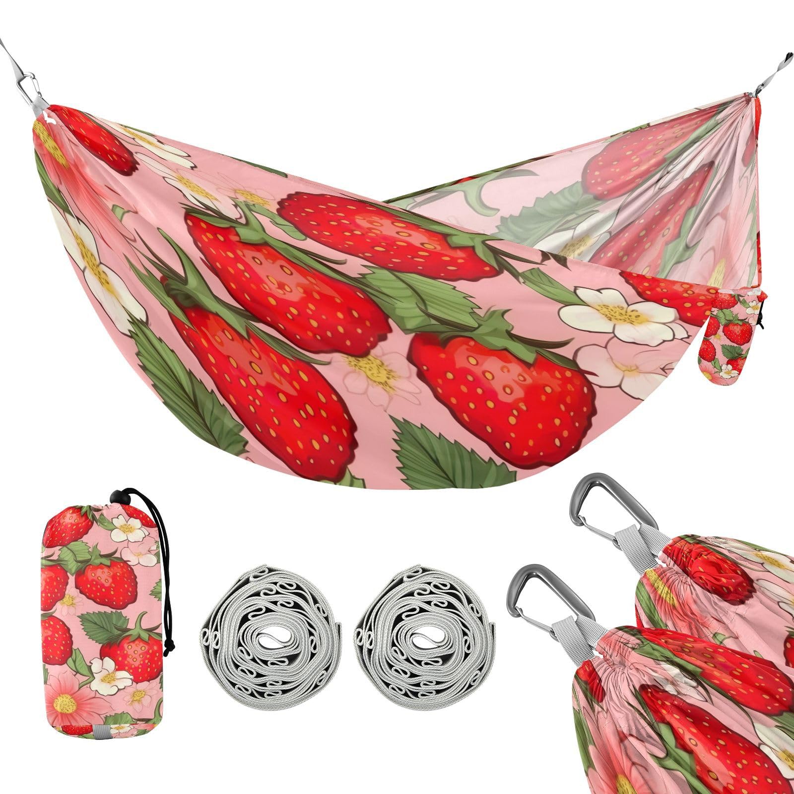 ATTX Strawberry Pattern Camping Hammock - Lightweight & Portable Hammocks, Heavy Duty 330lbs Capacity for Indoor, Hiking, Backpacking, Travel, Backyard, Beach#311