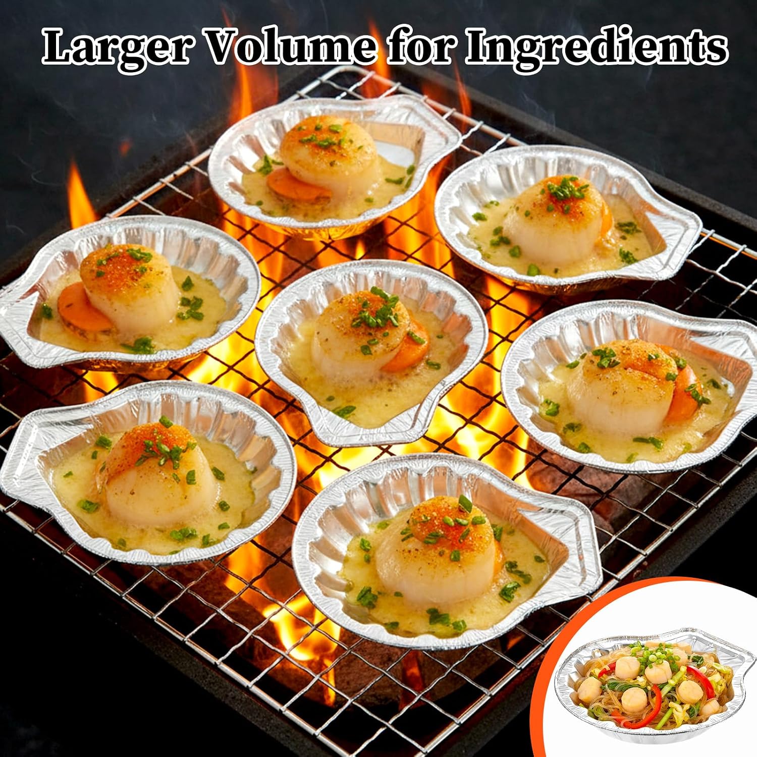 250 Pack Aluminum Foil Clam Shells Oyster Pan Disposable Food Shell Pans Grillable Baking Dish Pie Tins Plate for Serving Clam Pies Oysters Scallop Crab Cakes Dip