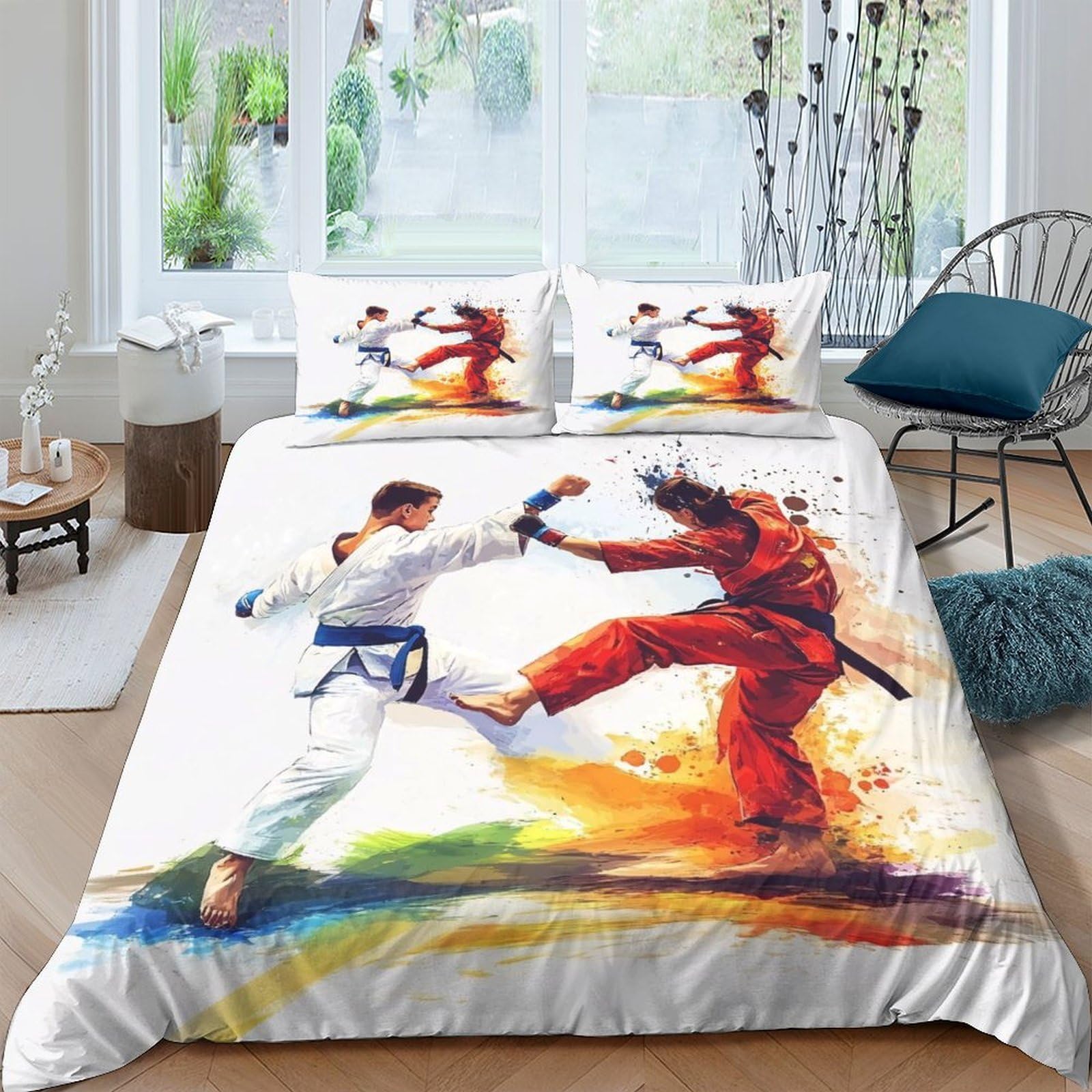 Ctjqhvkz Style-9 3D Printed Karate Fight Fitted Sheet Microfiber Soft Breathable Martial Arts Bed Cover For Bedroom Dorm Decor Single（135X200cm）