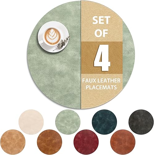 Miniatura 44 de ADRIMER Manteles individuales redondos resistentes al calor, juego de 8 manteles individuales lavables, impermeables, manteles individuales de piel