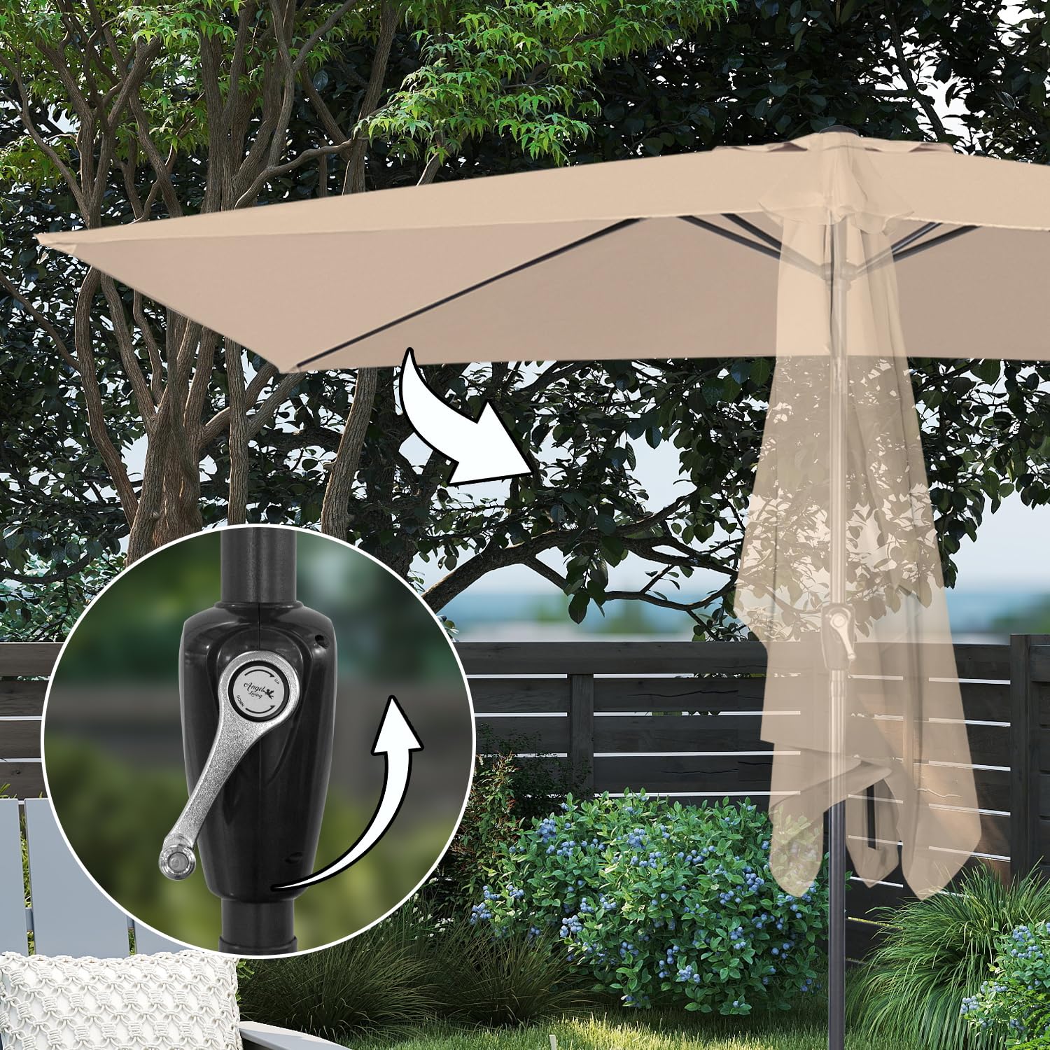 Angel Living 2x3M Sombrilla Parasol de Acero y Poliéster, Parasol Inclinado con Manivela, Mástil Acero 38mm (Beige)
