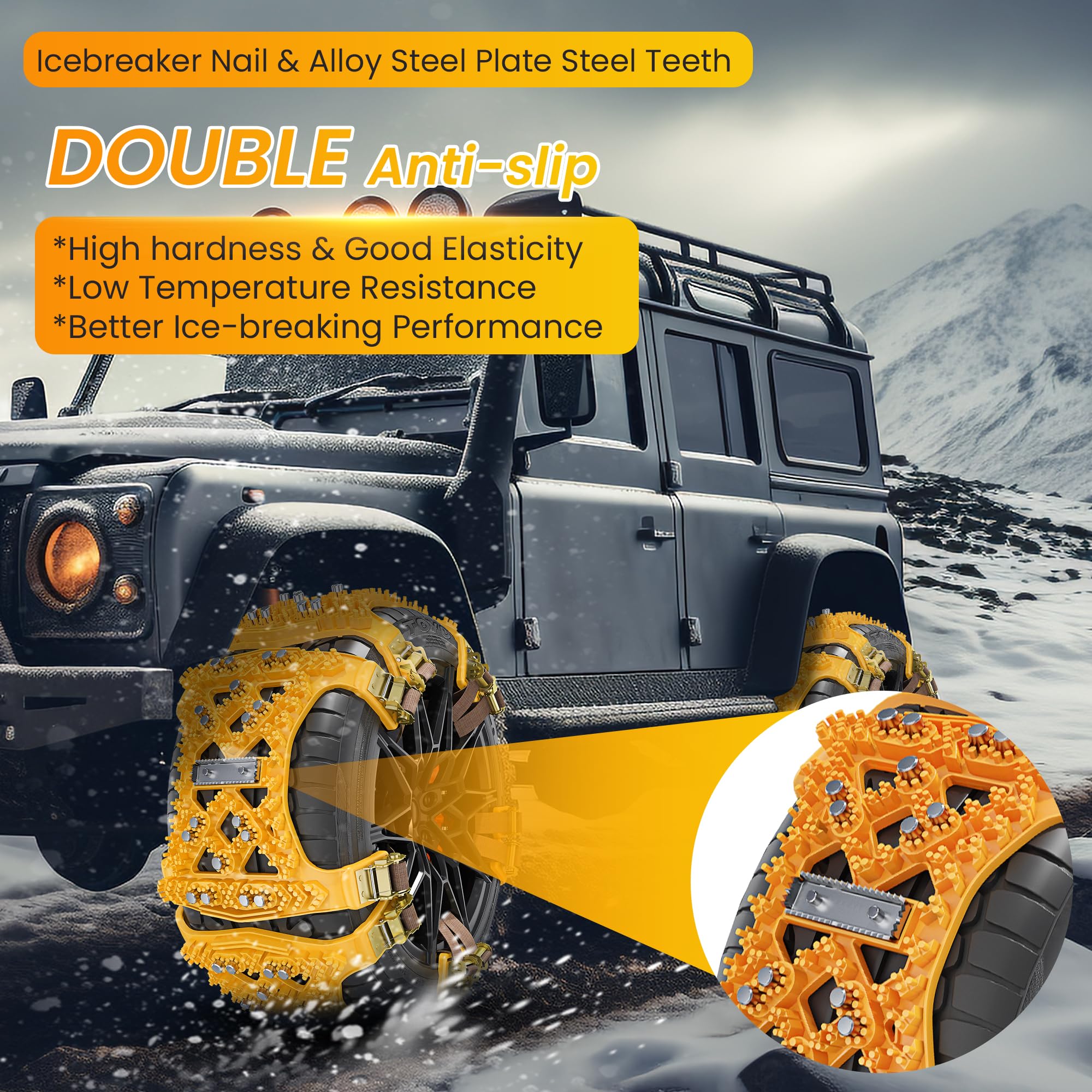 Chaînes à neige universelles AJVV, 6 pcs, pour voiture, SUV et camionnette, anti-glace et anti-boue, largeur de pneu 165mm-265mm (6.5-10.4''), en acier allié et polyuréthane thermoplastique