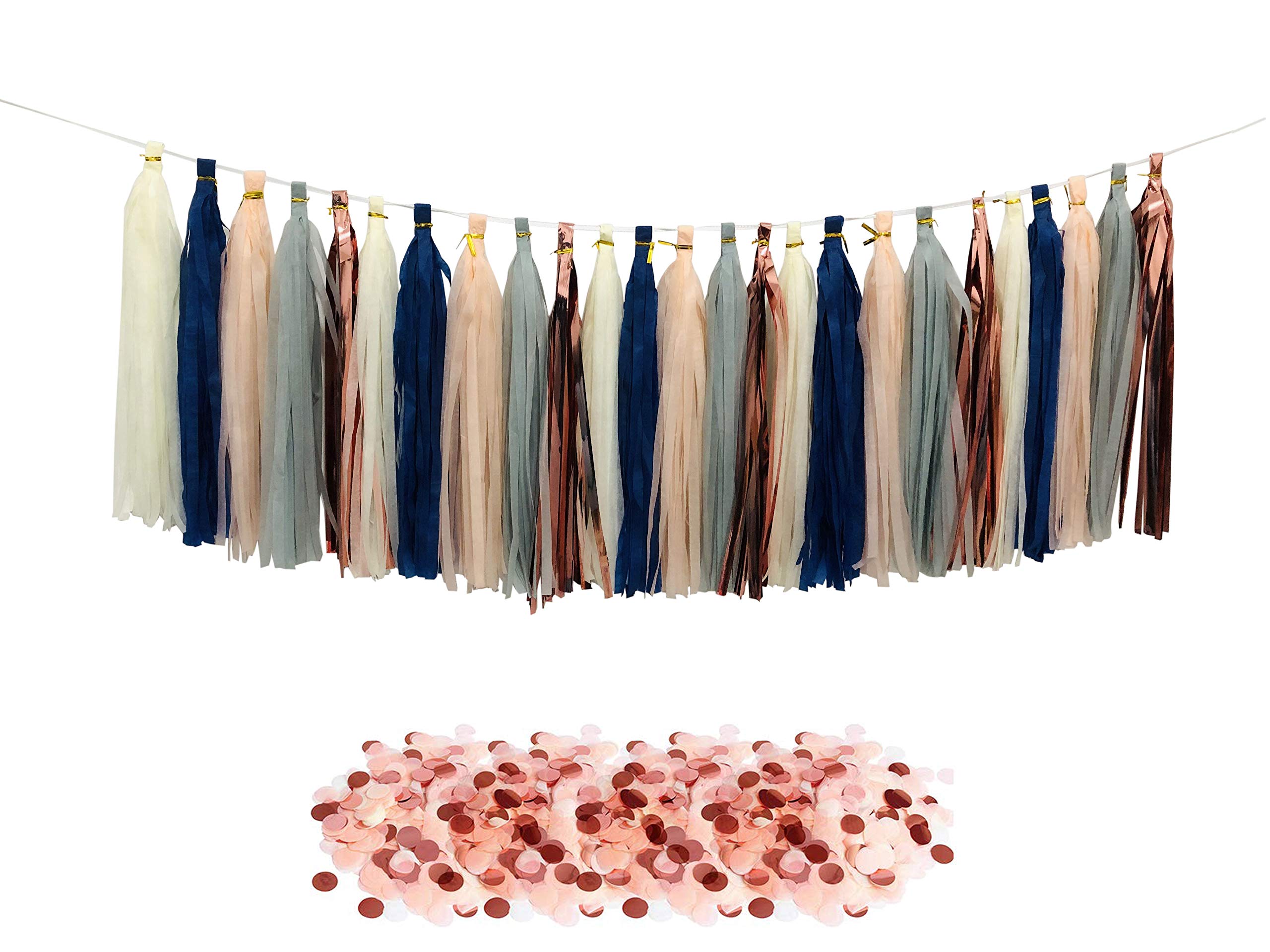 Tissue Paper Tassels Party Garland, 25pcs Rose Gold Foil Navy Gray Beige Peach Tassel 10g Rose Gold Beige Pink Confetti Gift for Baby Girl Showers Birthday Weddings Bridal Shower Decorations