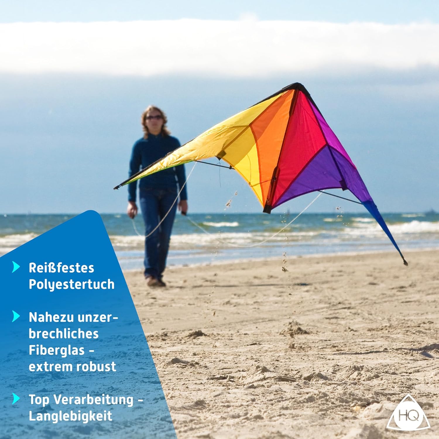 HQ Kites Beach and Fun Calypso II Radical- Beginner Stunt Kite - 43 Inch Dual - Line Sport Kite, Color: Rainbow - Active Outdoor Fun for Ages 8 Years and Up - Perfect for Adults or Children