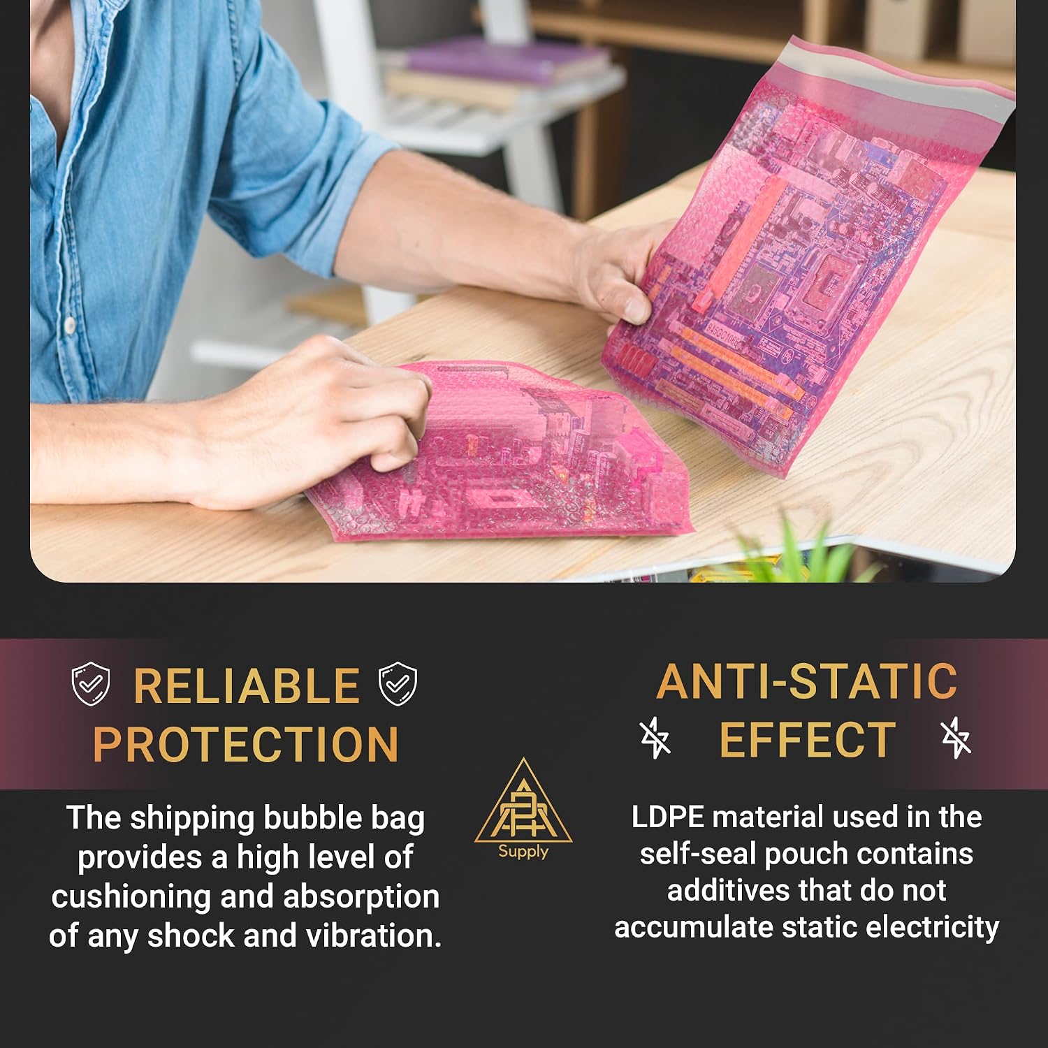 APQ Supply Pink Anti Static Bubble Bags for Shipping, 20 x 20 Inches. Pack of 10 Self Seal Bubble Pouches. Waterproof Polyethylene Anti Static Self Seal Pouch for Packing. Cushioning Wrap for Glass