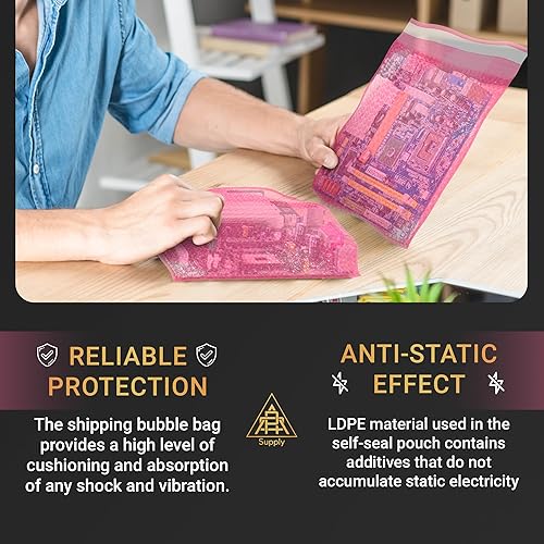 Miniatura 3 de APQ - Bolsas de burbujas antiestáticas de 15 x 17.5 pulgadas, paquete de 10 bolsas de burbujas rosadas autosellantes. Bolsas de burbujas