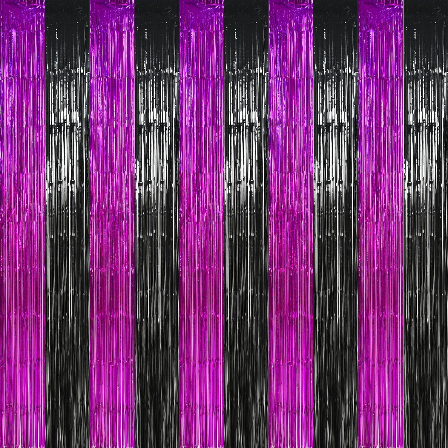 TONIFUL 2 Pcs Hot Pink Black Metallic Tinsel Foil Fringe Curtains Streamers