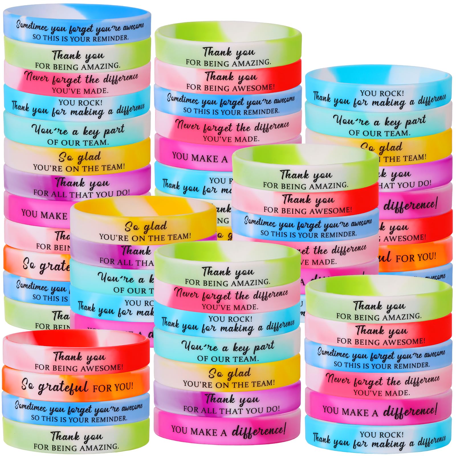 60 Pcs Inspirational Wristbands Bulk Gifts for Women Men Teacher Student Motivational Silicone Rubber Bracelets Thank You Gifts Employee Appreciation Gift for Coworker Staff Team Volunteer Farewell