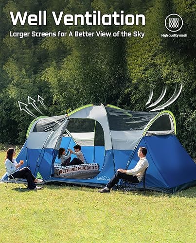 Miniatura 4 de Tienda de campaña de cúpula extendida para 8 personas con 3 habitaciones, impermeable, semi-independiente, para exteriores, con interior espacioso y