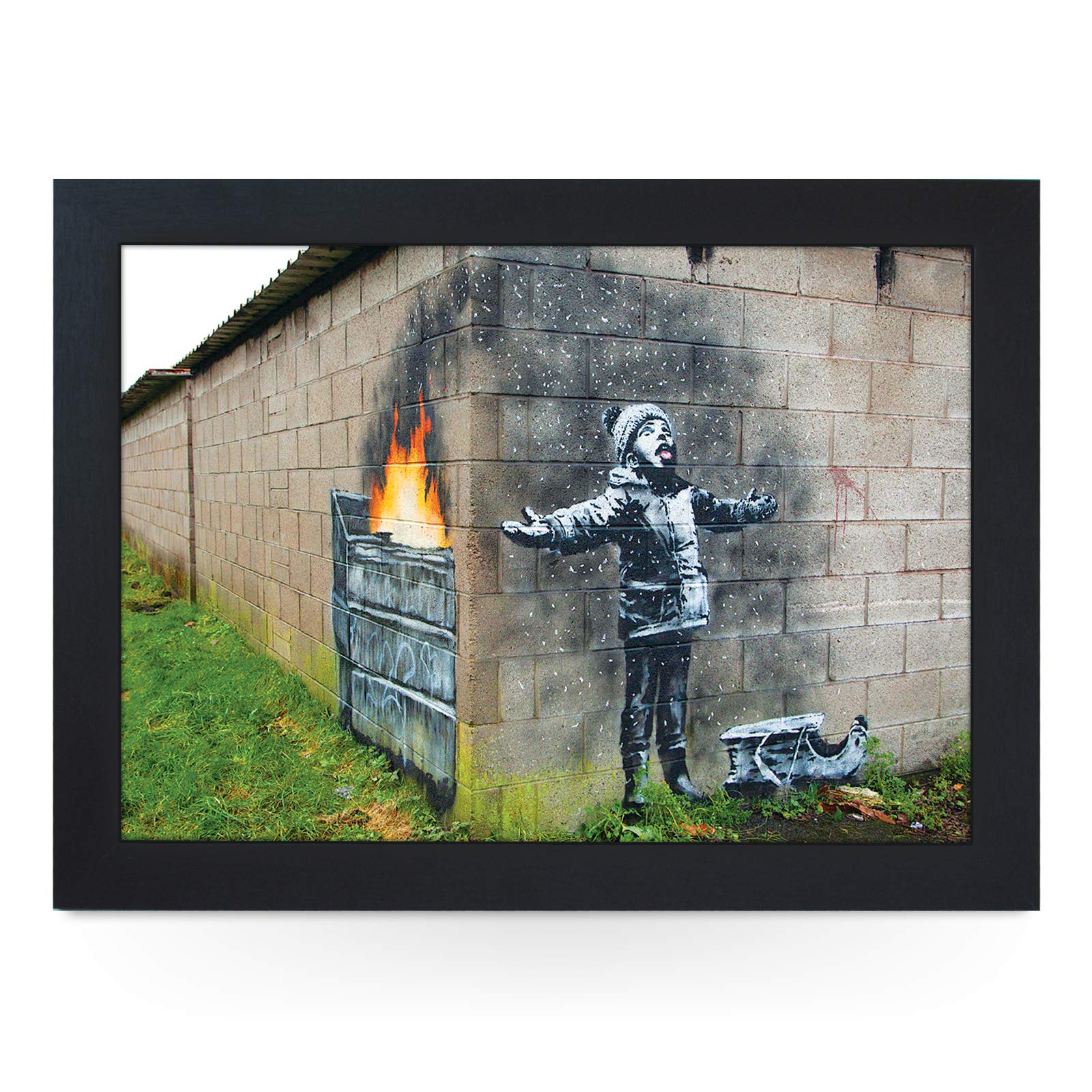 yoosh Portable Lap Desk Tray (Banksy Seasons Greetings) Handmade Wooden Frame, Beanbag Cushioned Bottom | Computers, Laptops, Meals, Food | L0760 Black